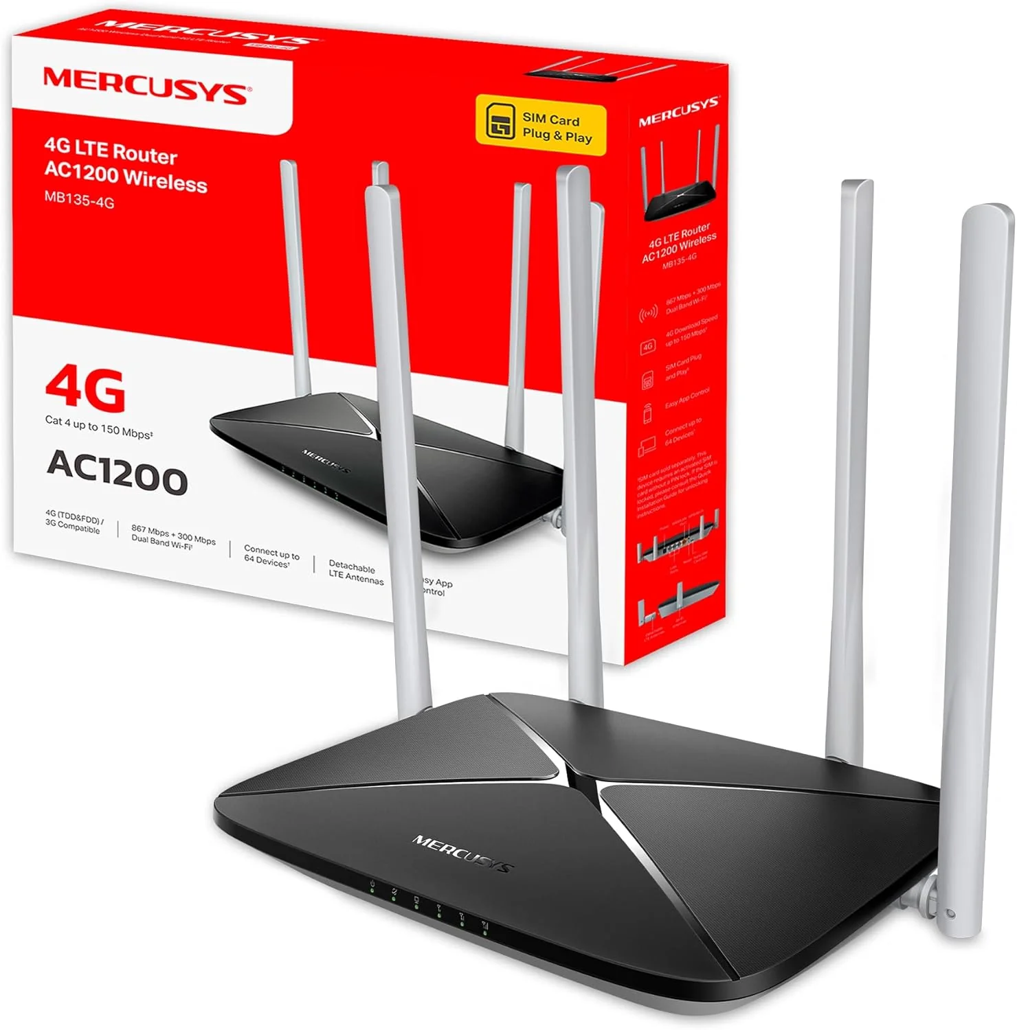 Router Wi-Fi 4G LTE Mercusys MB135-4G AC1200 Dual Band com Modem Integrado - Imagem 1