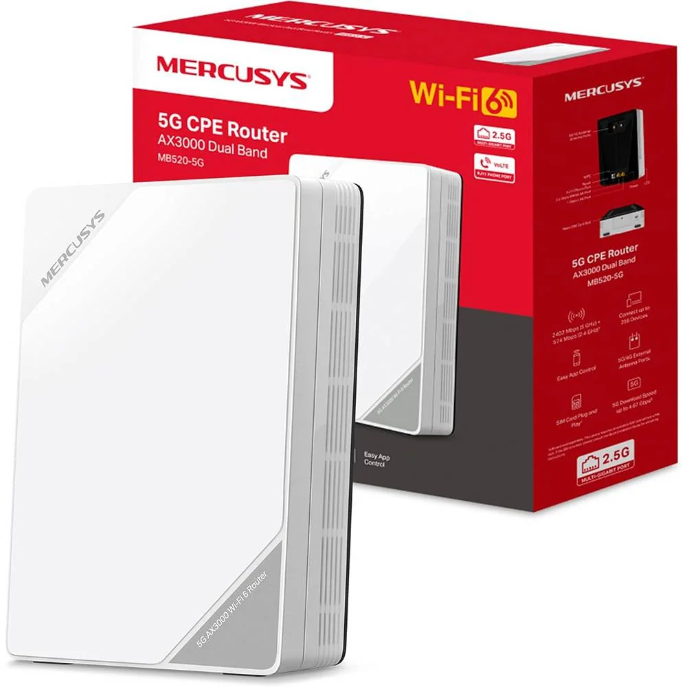 Router 5G Mercusys MB520-5G AX3000 Wi-Fi 6 Dual Band com Modem 5G - Imagem 1