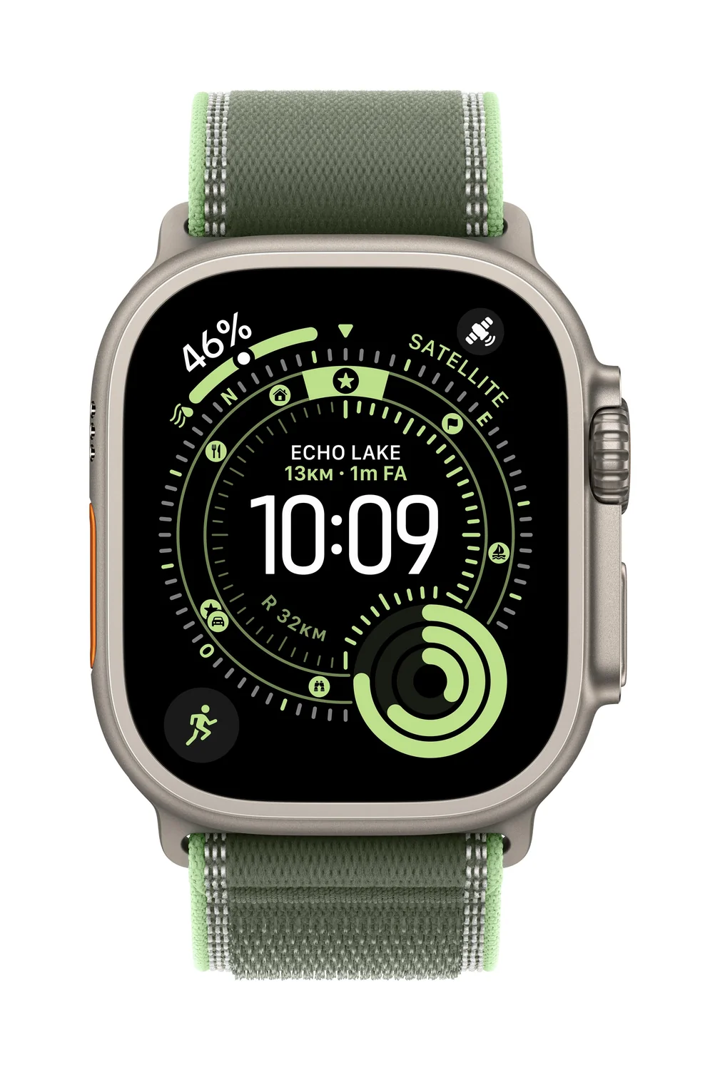 Bracelete loop trail 49mm verde/néon S/M titânio natural Apple Watch - Imagem 1