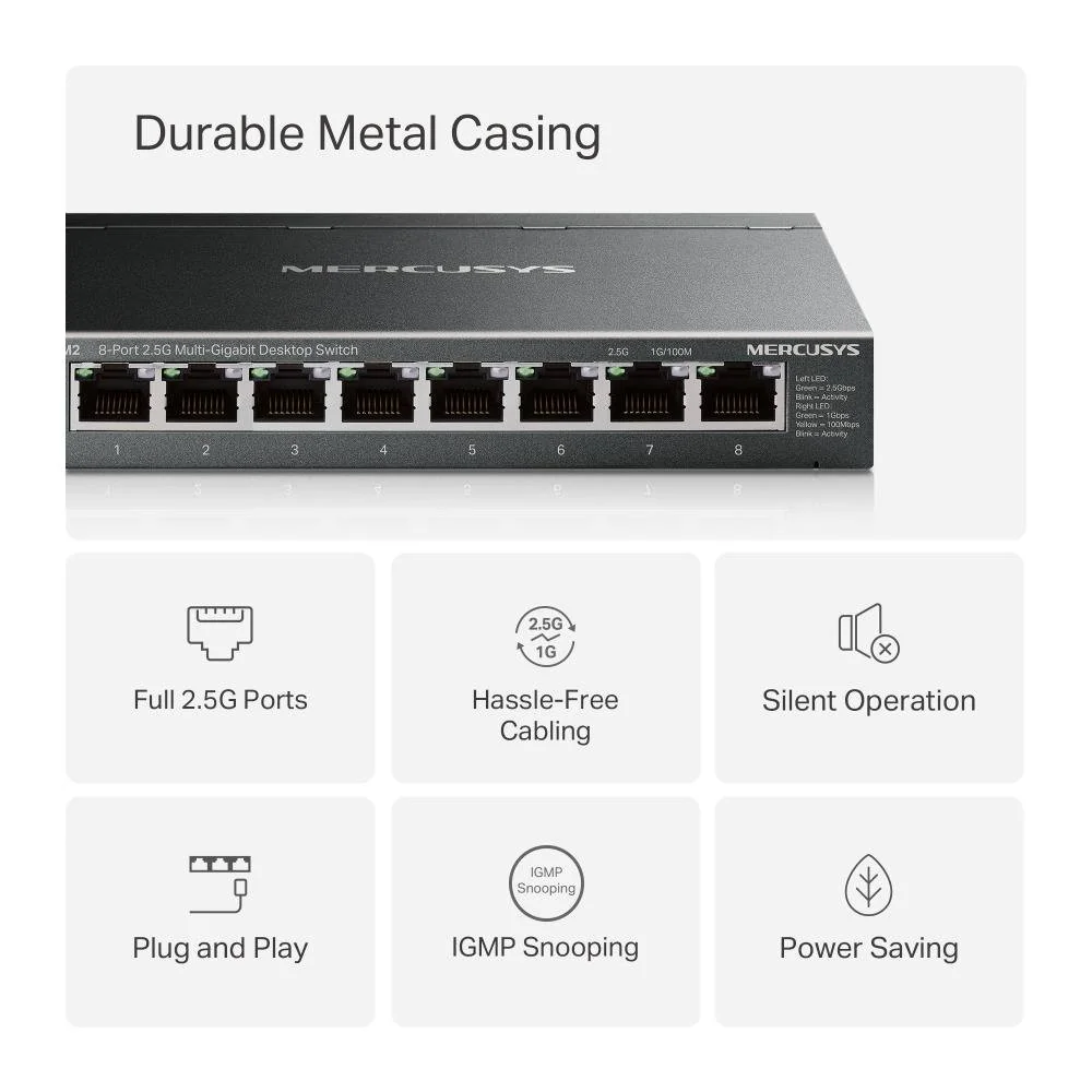 Switch Mercusys 8 Portas 2.5G Multi-Gigabit Desktop - Imagem 3