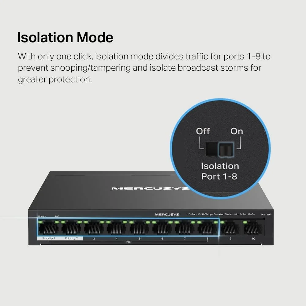 Switch de Rede Mercusys MS110P 10 Portas 10/100 com 8 Portas PoE+ - Imagem 7