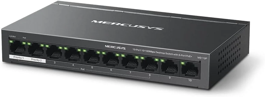 Switch de Rede Mercusys MS110P 10 Portas 10/100 com 8 Portas PoE+ - Imagem 2