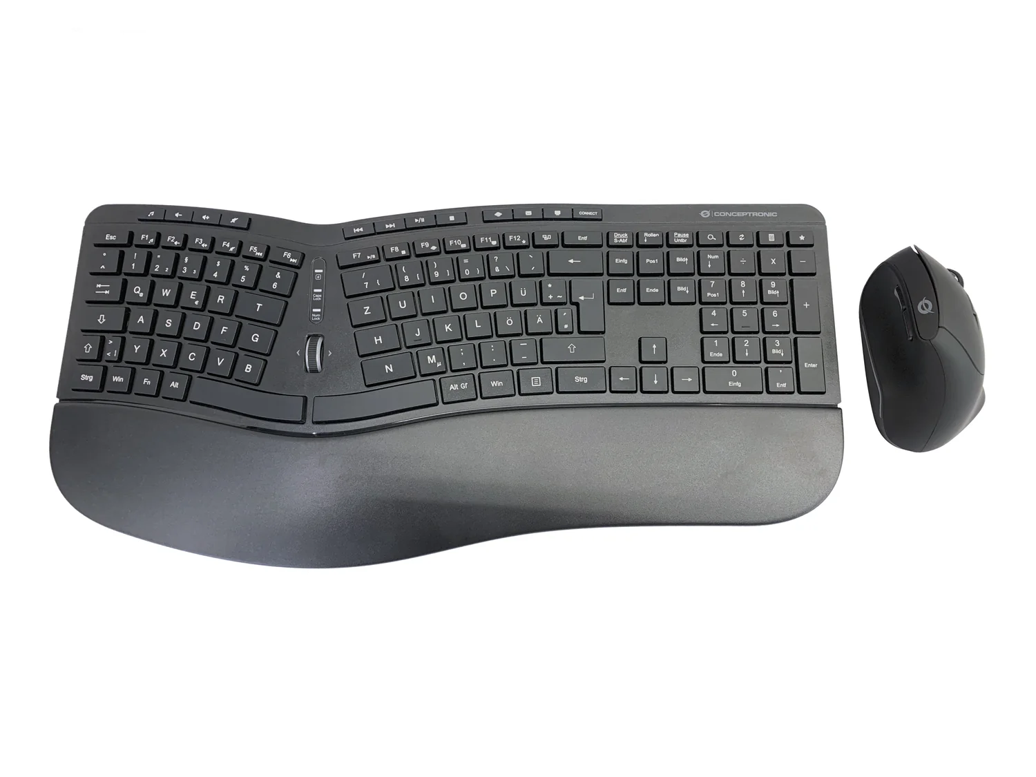 Conjunto de Teclado e Rato Sem Fios Ergonómico Conceptronic ORAZIO02DE QWERTZ (Alemão) 1600 DPI Preto - Imagem 1