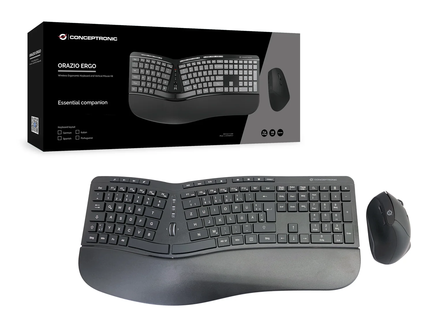 Conjunto de Teclado e Rato Sem Fios Ergonómico Conceptronic ORAZIO02DE QWERTZ (Alemão) 1600 DPI Preto - Imagem 5