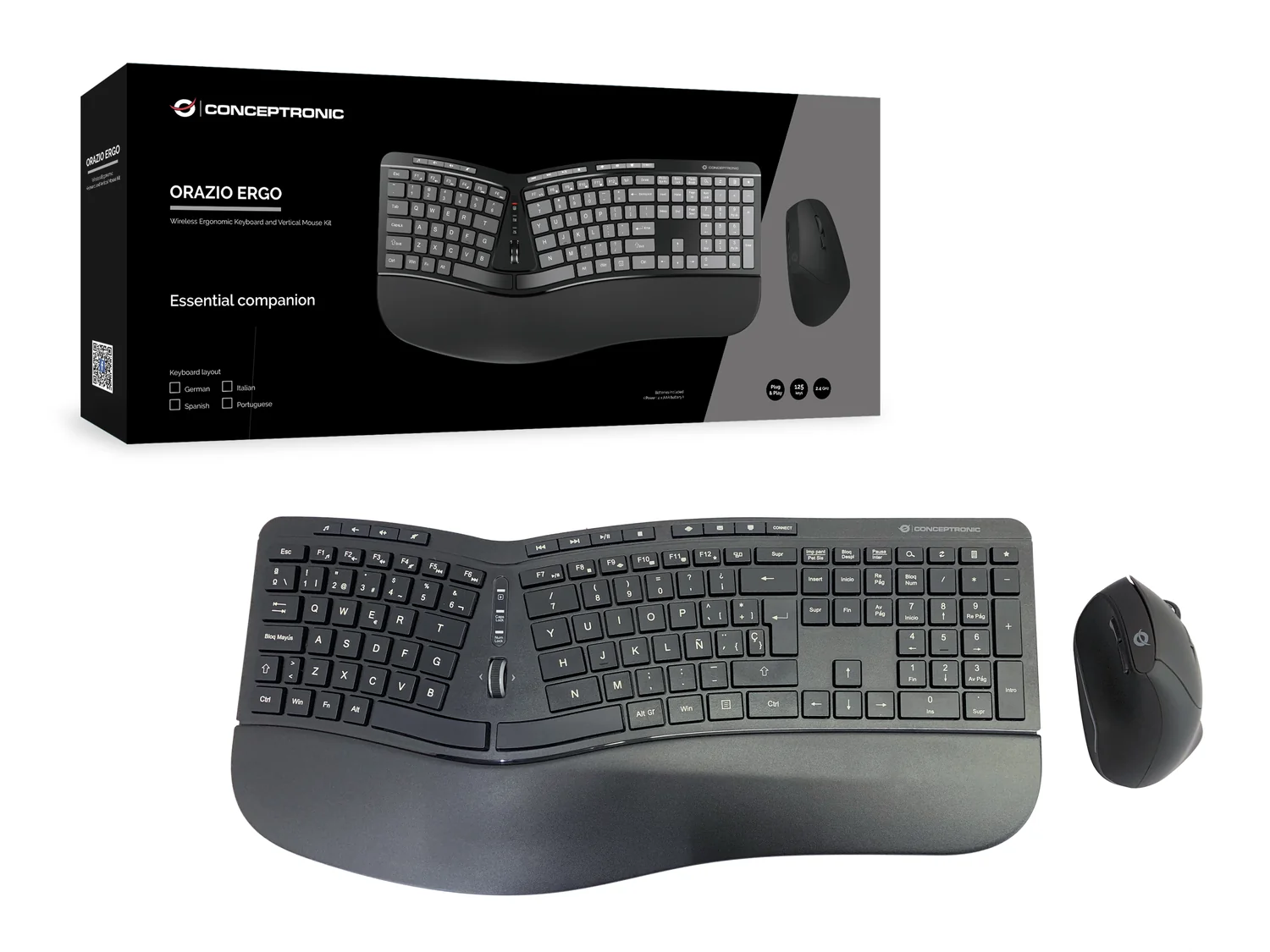 Conjunto Teclado e Rato Conceptronic ORAZIO02ES ERGO Sem Fios Layout Espanhol 1600 DPI Preto - Imagem 5