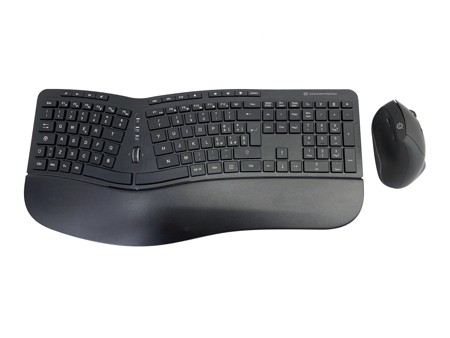 Combo Teclado e Rato Sem Fios Conceptronic ORAZIO02IT ERGO Ergonómico Layout Italiano 1600 DPI Preto - Imagem 1