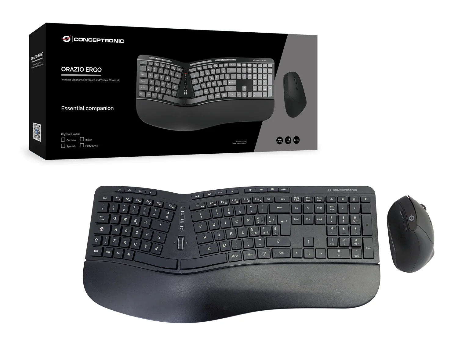 Combo Teclado e Rato Sem Fios Conceptronic ORAZIO02IT ERGO Ergonómico Layout Italiano 1600 DPI Preto - Imagem 5