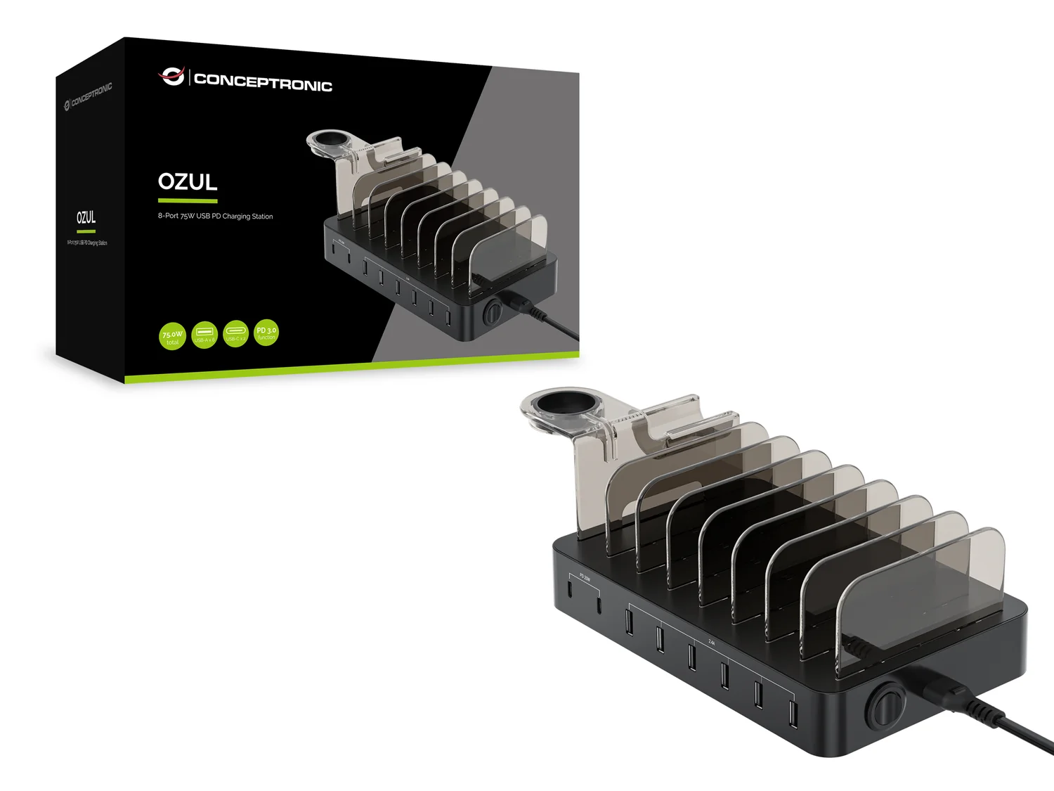 Estação de Carregamento USB Conceptronic OZUL 8 Portas 75W PD - Imagem 4