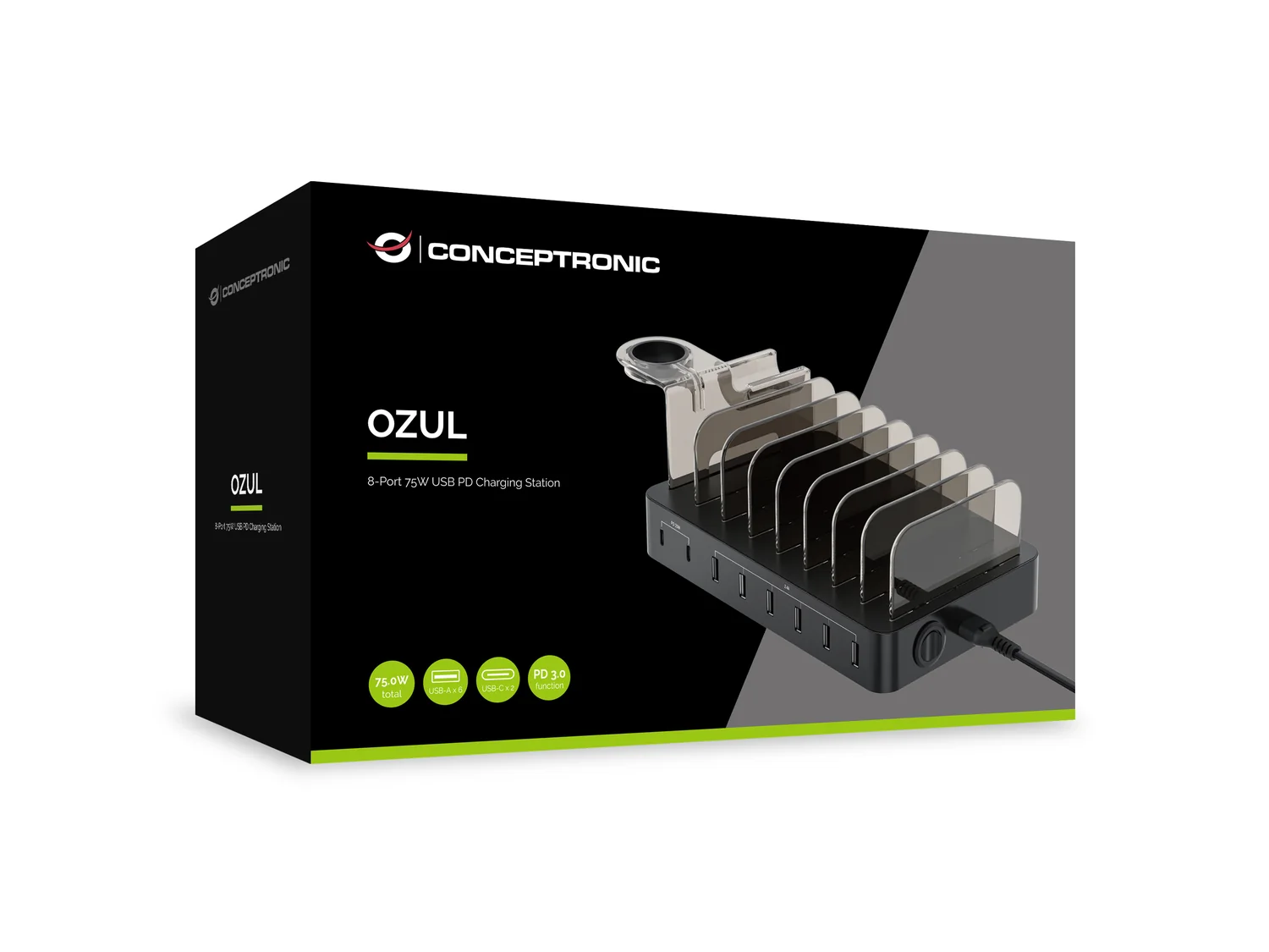 Estação de Carregamento USB Conceptronic OZUL 8 Portas 75W PD - Imagem 3