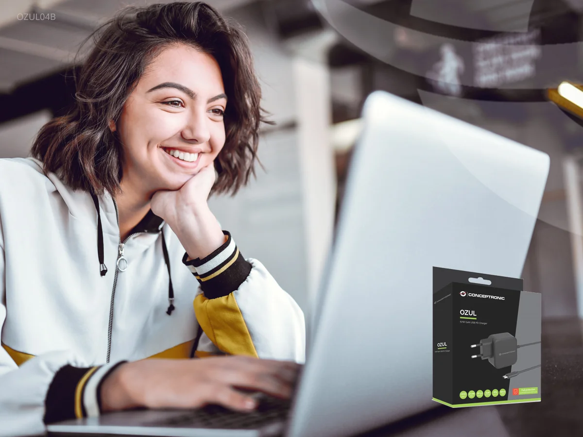 Carregador GaN USB-C Conceptronic Ozul 67W Power Delivery com Cabo USB-C Integrado - Imagem 5