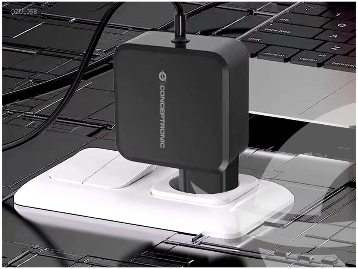 Carregador USB-C Conceptronic OZUL05BE 100W GaN com cabo integrado preto - Imagem 5