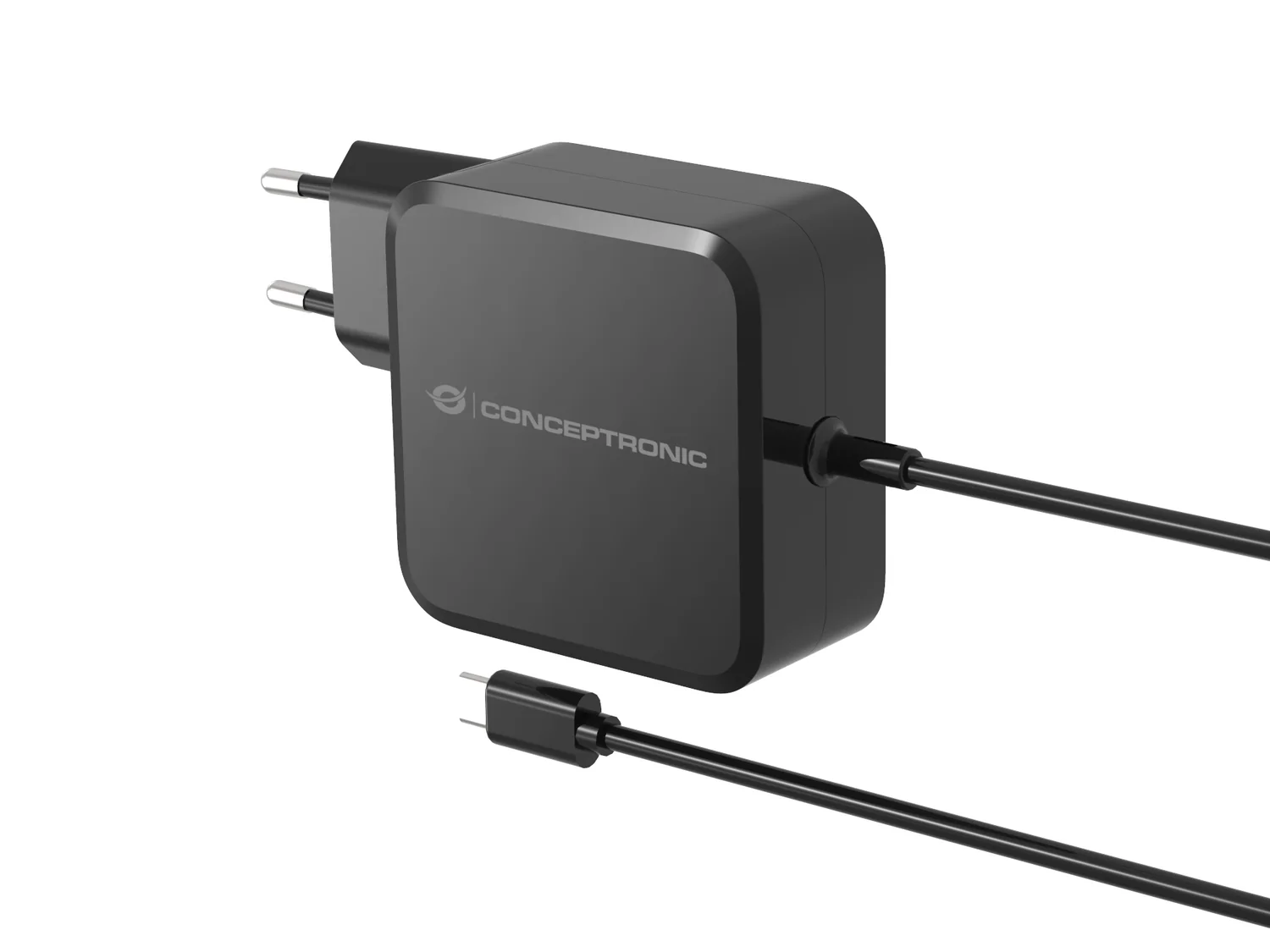 Carregador USB-C Conceptronic OZUL05BE 100W GaN com cabo integrado preto