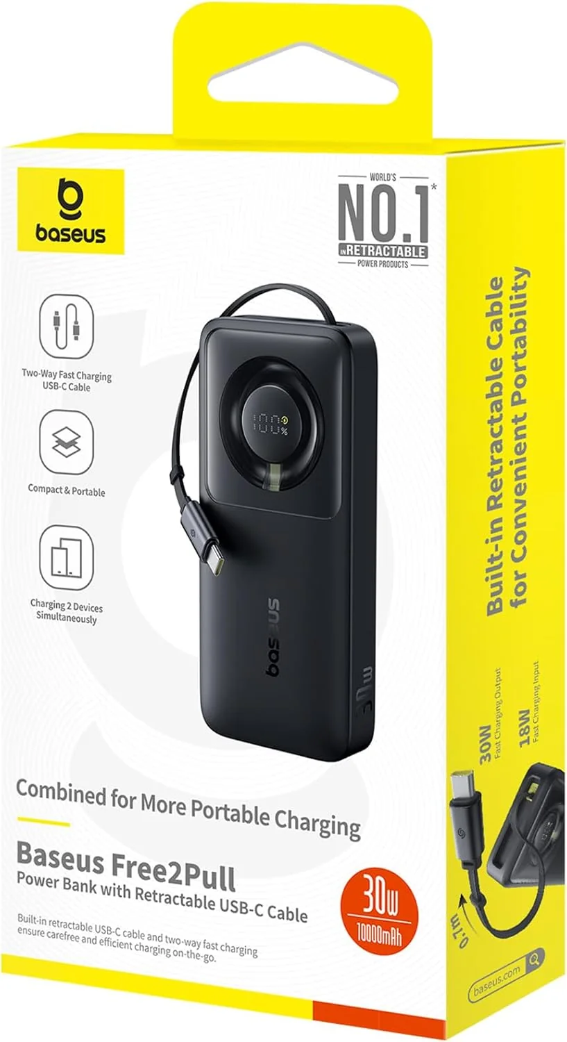 Power Bank Baseus Free2Pull Cabo Retrátil 10000mAh 30W Preto - Imagem 8