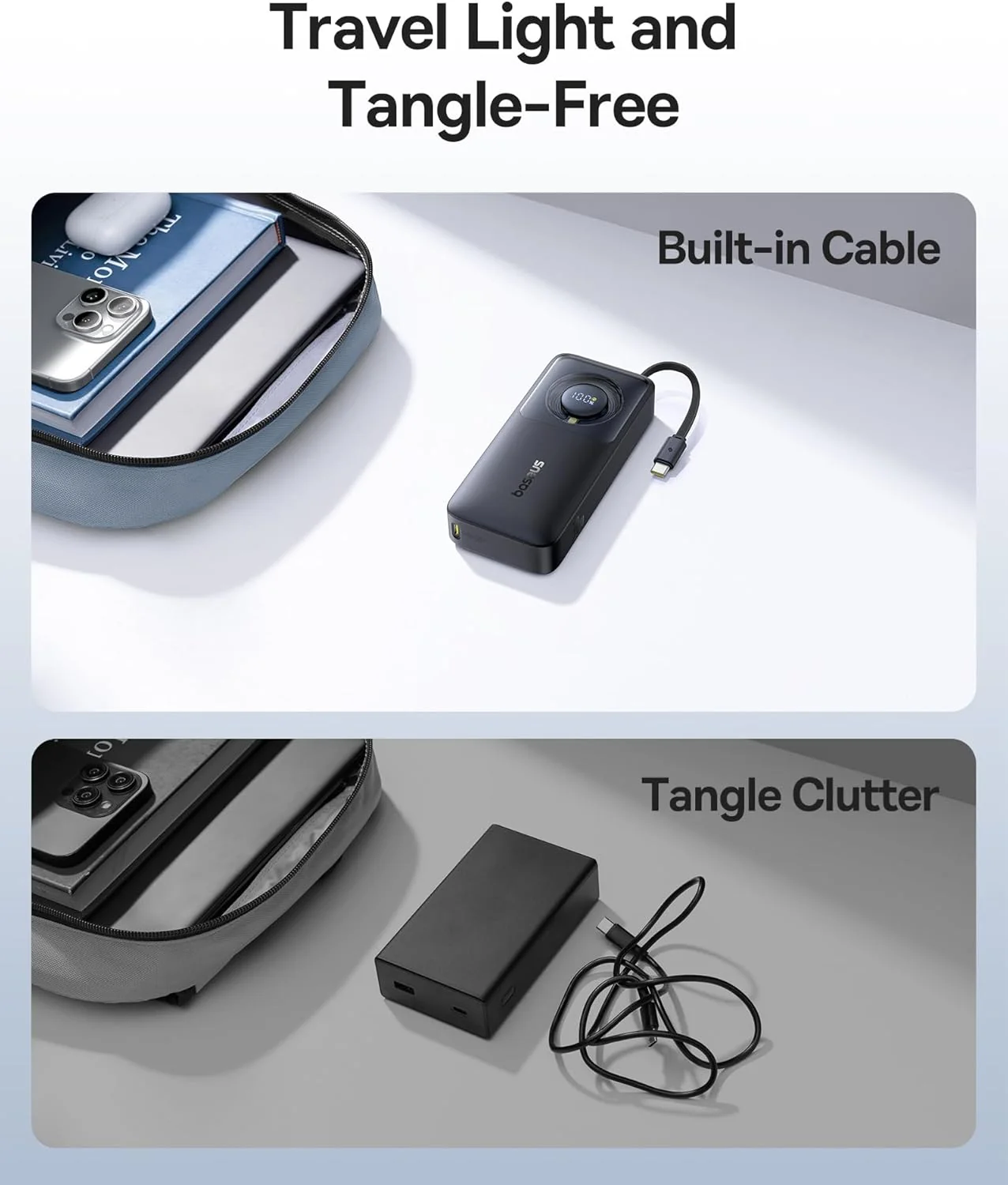 Power Bank Baseus Free2Pull Cabo Retrátil 10000mAh 30W Preto - Imagem 6