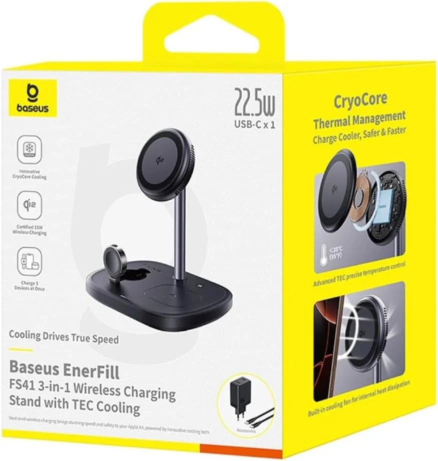 Carregador wireless Baseus EnerFill FS41 3-em-1 22.5W com refrigeração TEC - Imagem 5