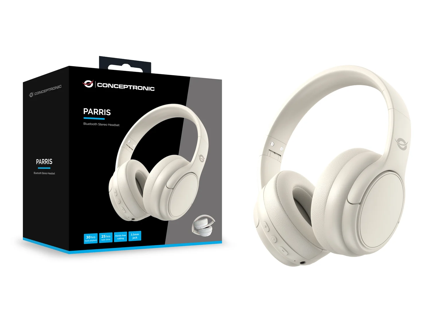 Auscultadores Conceptronic PARRIS03C Bluetooth 5.4 Jack 3.5mm Bateria até 30h Dobráveis Creme - Imagem 3