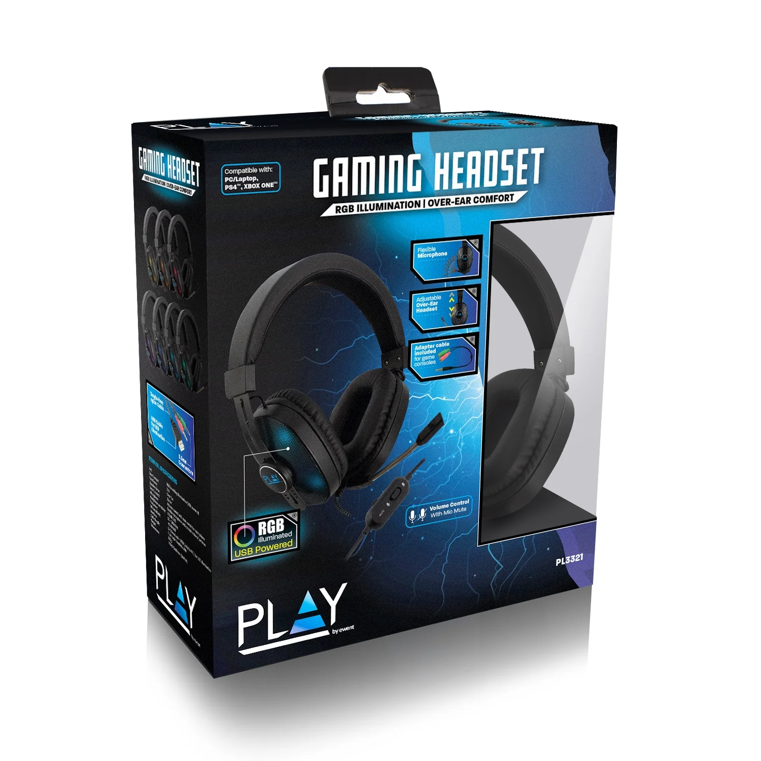 Auscultadores Gaming Ewent Play PL3321 com Fio RGB Microfone Boom PC PS4 Xbox - Imagem 9