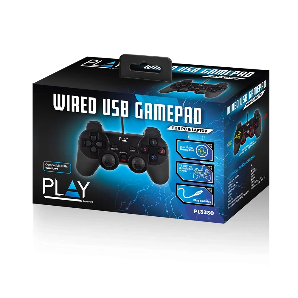 Comando gaming USB com fios Ewent Play preto 13 botões analógico/digital PC - Imagem 3