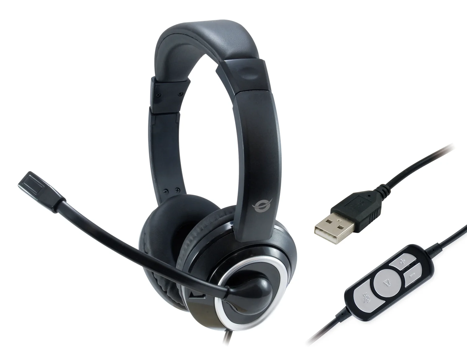 Auscultadores USB Conceptronic POLONA com Microfone Boom e Controlo de Volume - Preto - Imagem 2