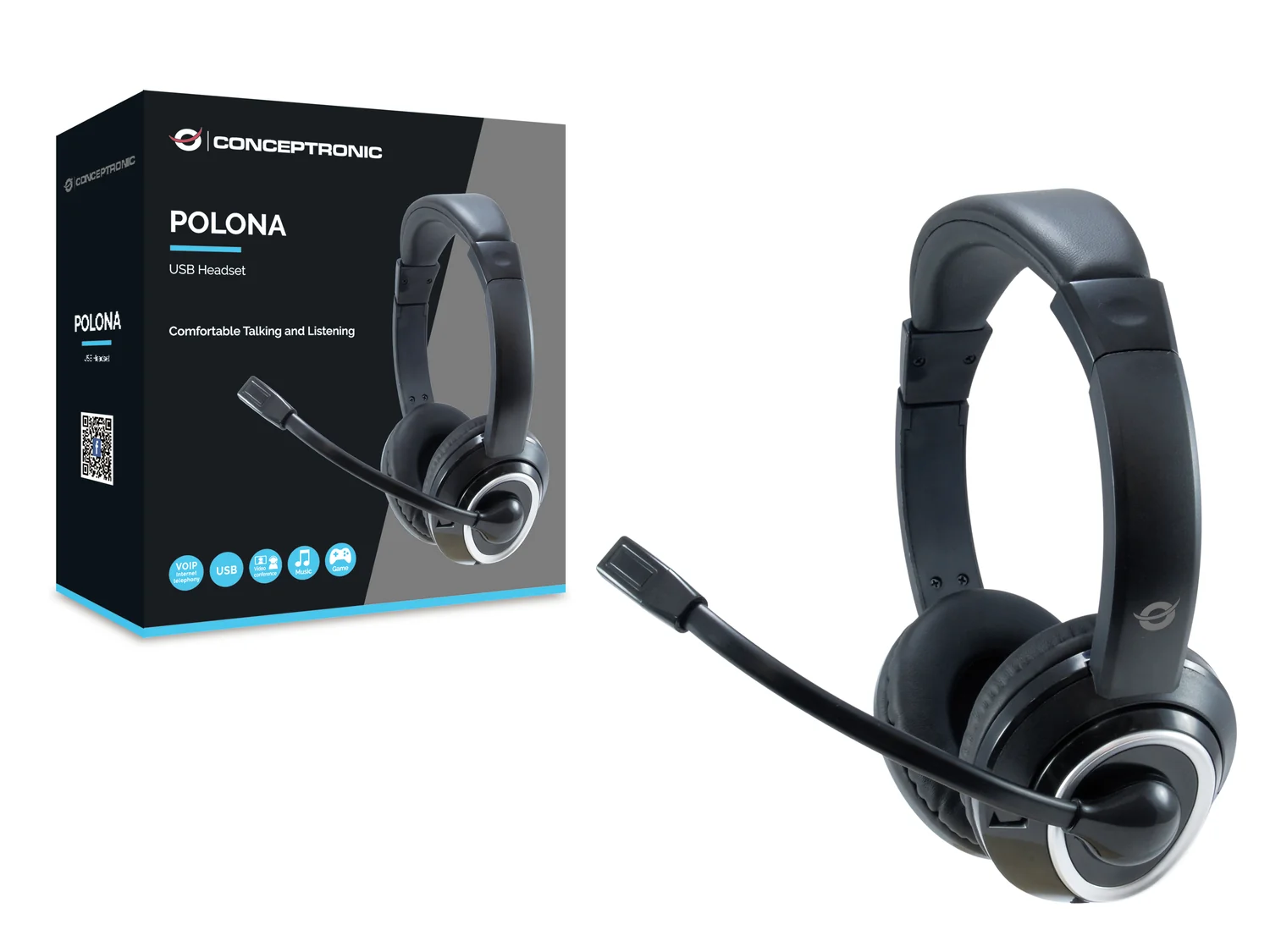 Auscultadores USB Conceptronic POLONA com Microfone Boom e Controlo de Volume - Preto - Imagem 3