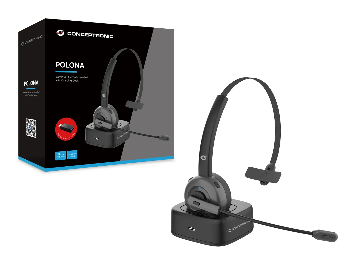 Auriculares Bluetooth Conceptronic Polona Mono Headset Call Center com Base de Carga - Imagem 2