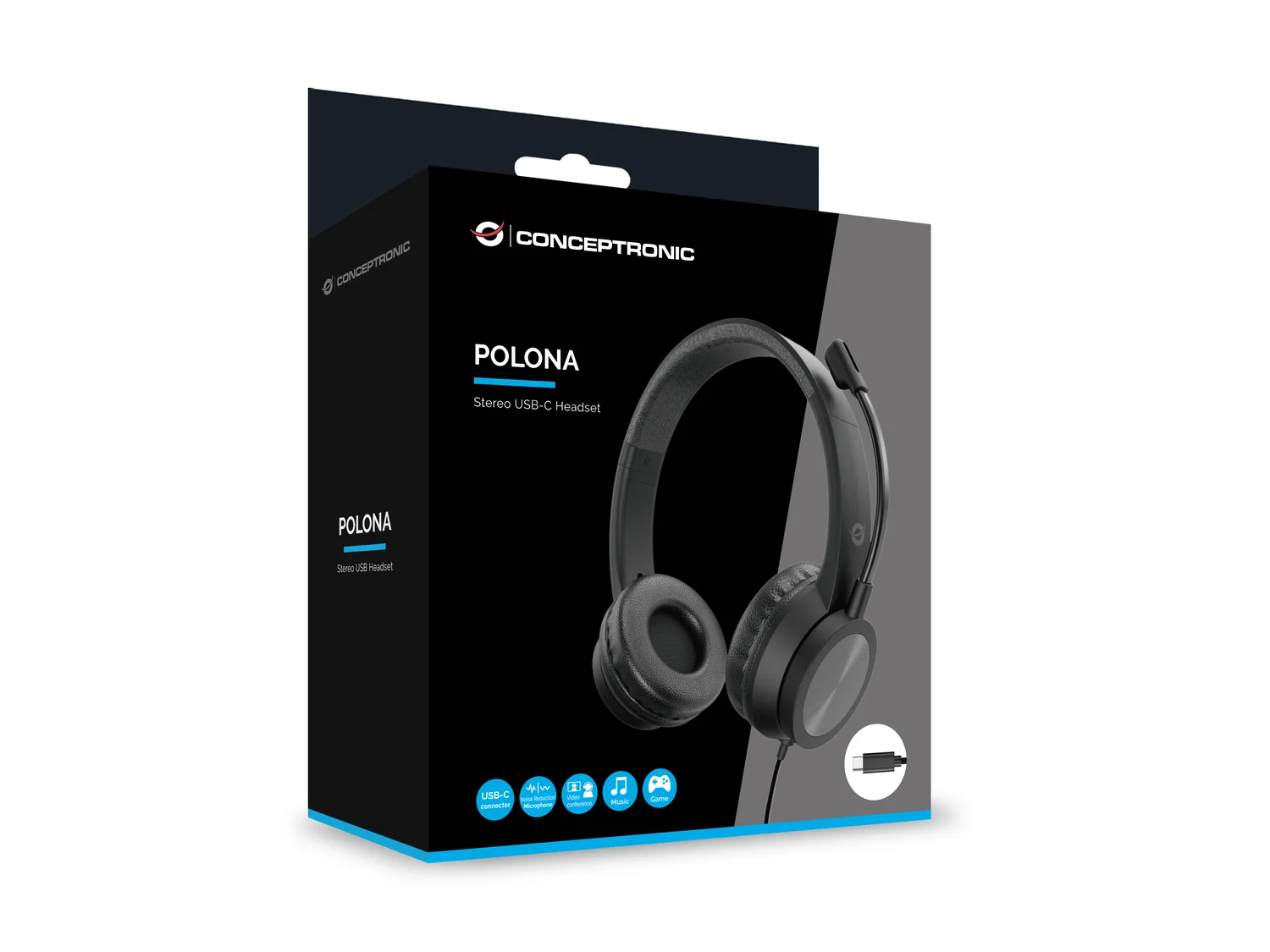 Auscultadores com Fios USB-C para Escritório Conceptronic POLONA05BC Estéreo com Microfone Noise Reduction Preto - Imagem 8
