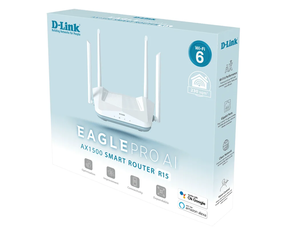 Router Wi-Fi 6 D-Link Eagle Pro AI R15 AX1500 dual-band Gigabit com mesh inteligente - Imagem 4