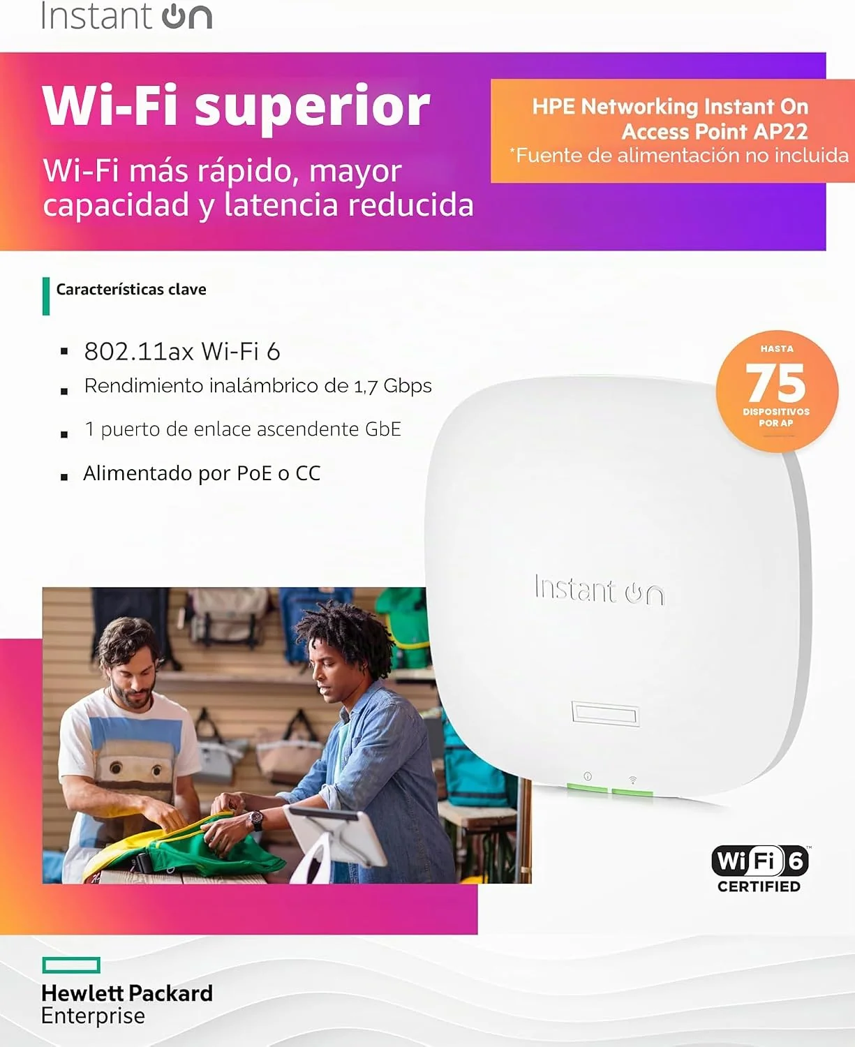 Ponto de Acesso Wi-Fi 6 HPE Aruba Instant On AP22 Indoor 2x2 com BLE Integrado - Imagem 3
