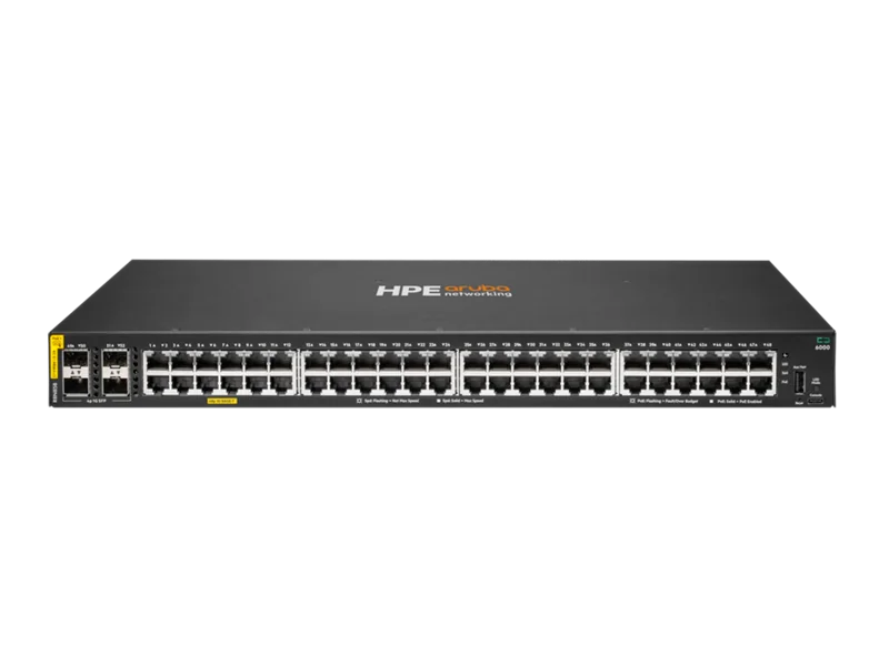 Switch de Rede HPE Aruba Networking CX 6000 48p Gigabit PoE 4SFP 370W Gerido - Imagem 1