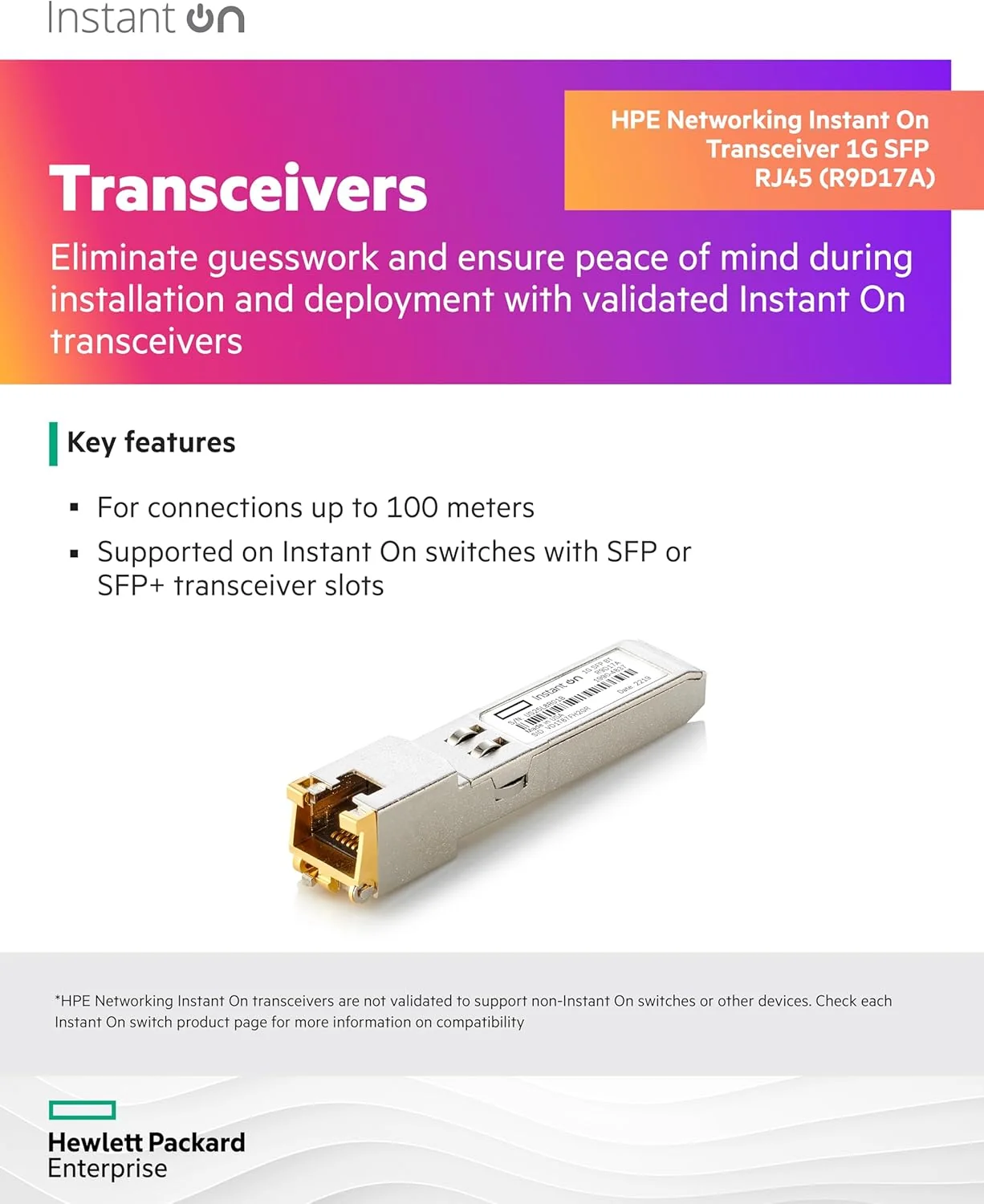 Transceiver SFP HPE Aruba Networking Instant On 1G RJ45 100m Cat5e - Imagem 2