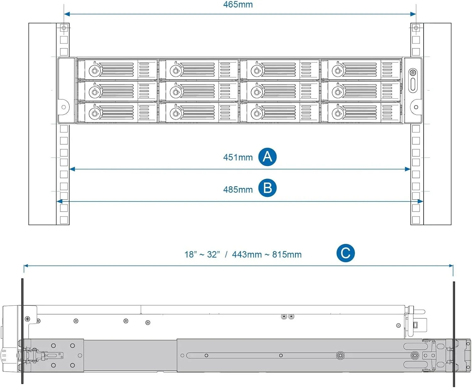 Kit de calhas para rack QNAP RAIL-B02 acessório metálico para servidores NAS - Imagem 3