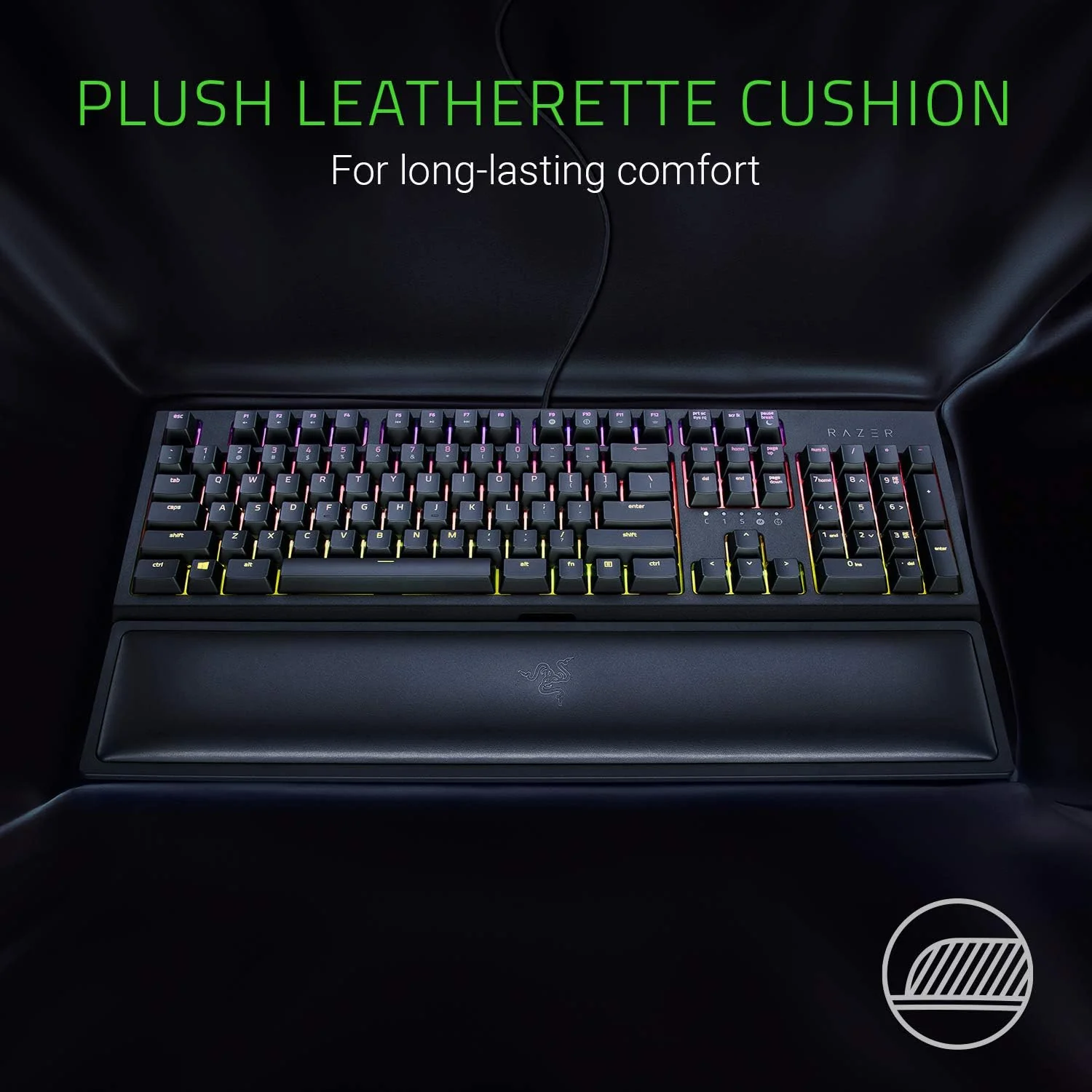 Apoio Pulsos Razer Leatherette Memory Foam Ergonómico para Teclado Gaming Conforto Prolongado - Imagem 2