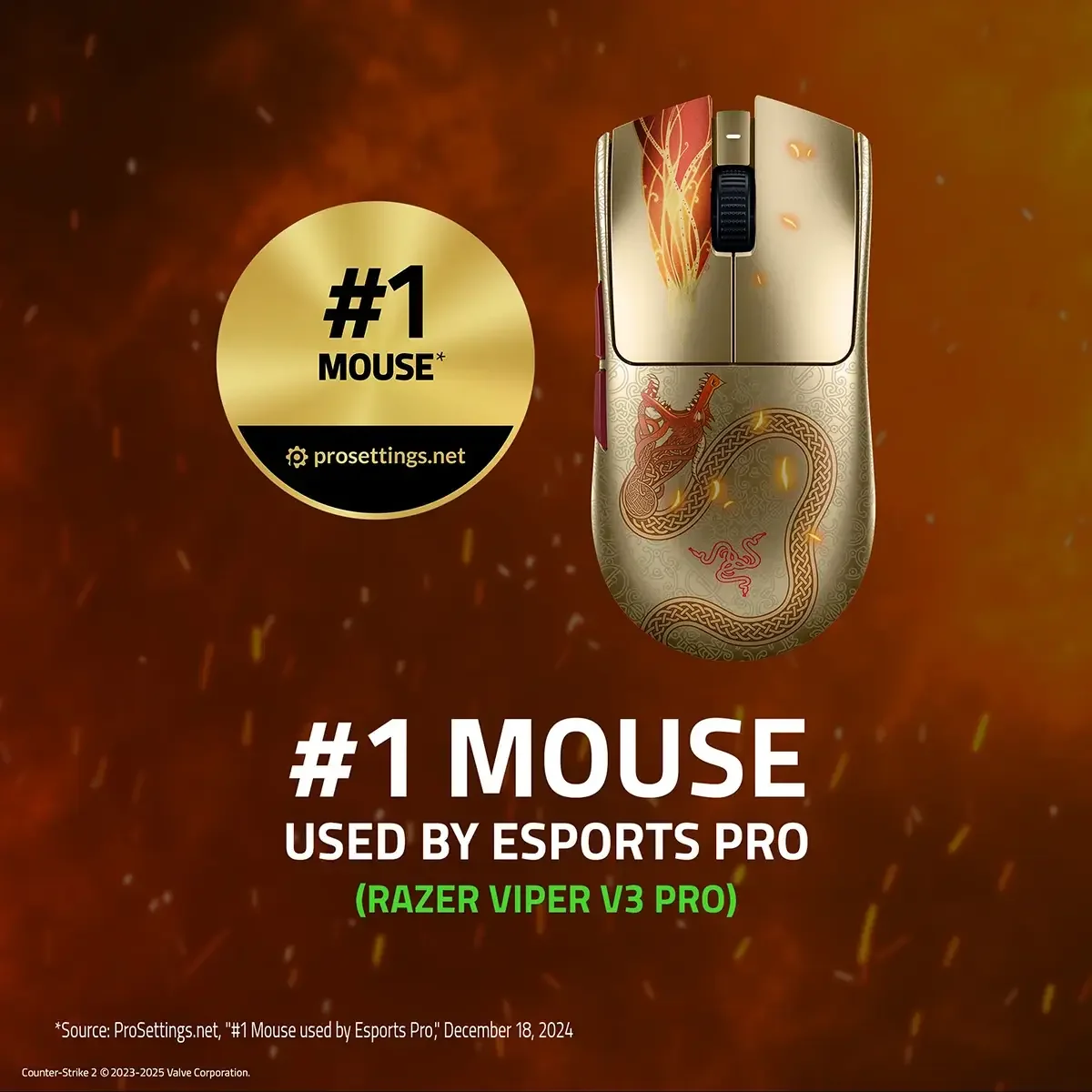 Rato Gaming Razer Viper V3 Pro Counter-Strike 2 Edition Wireless 30K DPI Ultra-Leve 54g eSports - Imagem 2