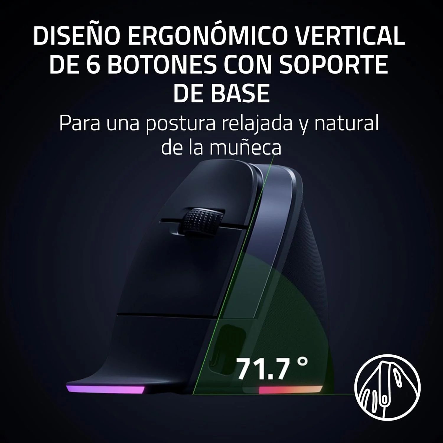 Rato Vertical Sem Fios Razer Pro Click V2 Ergonómico 30000 DPI RGB - Imagem 3