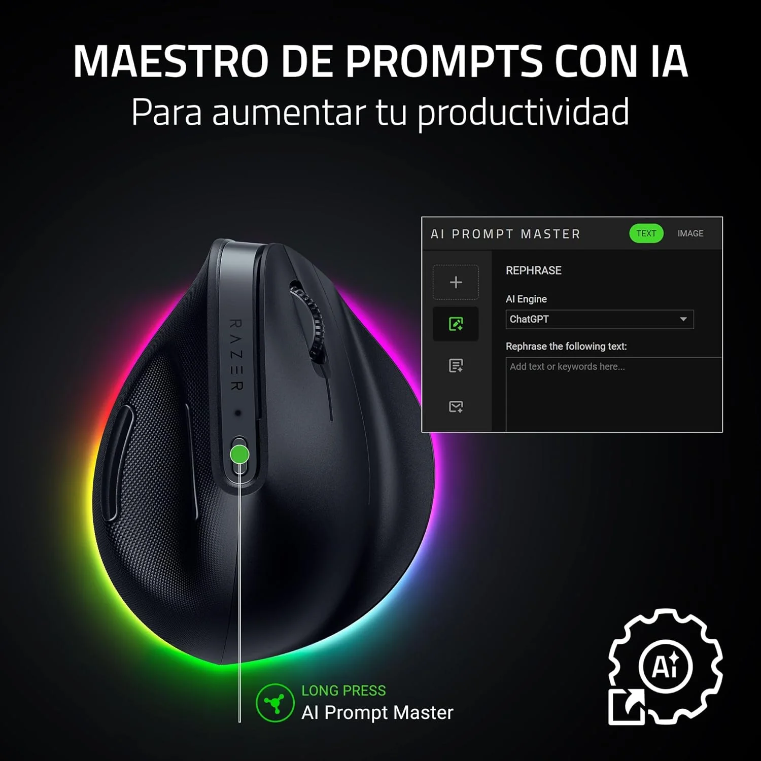 Rato Vertical Sem Fios Razer Pro Click V2 Ergonómico 30000 DPI RGB - Imagem 4