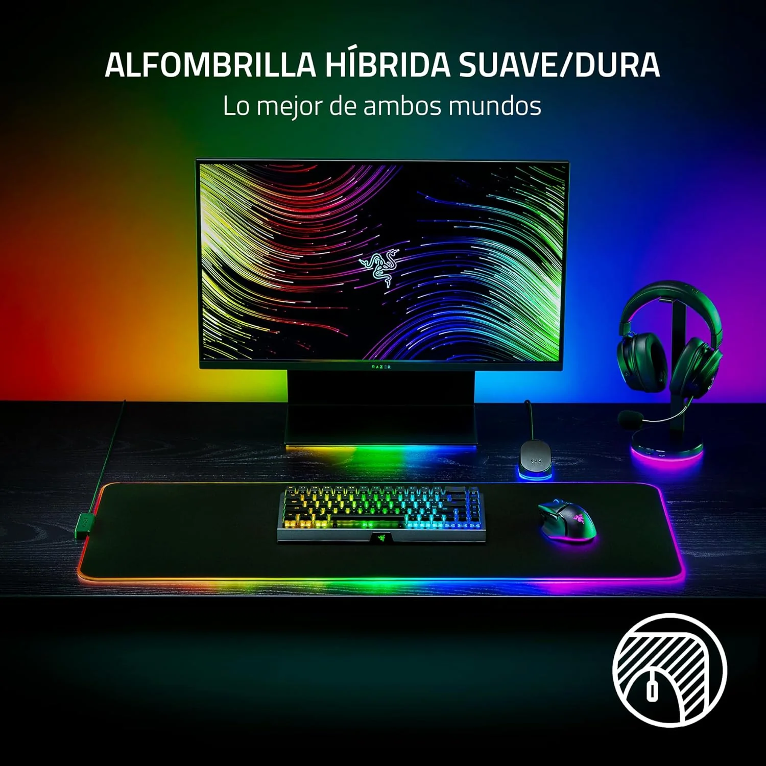 Tapete de rato gaming Razer Strider Chroma híbrido RGB 370x900mm USB - Imagem 3