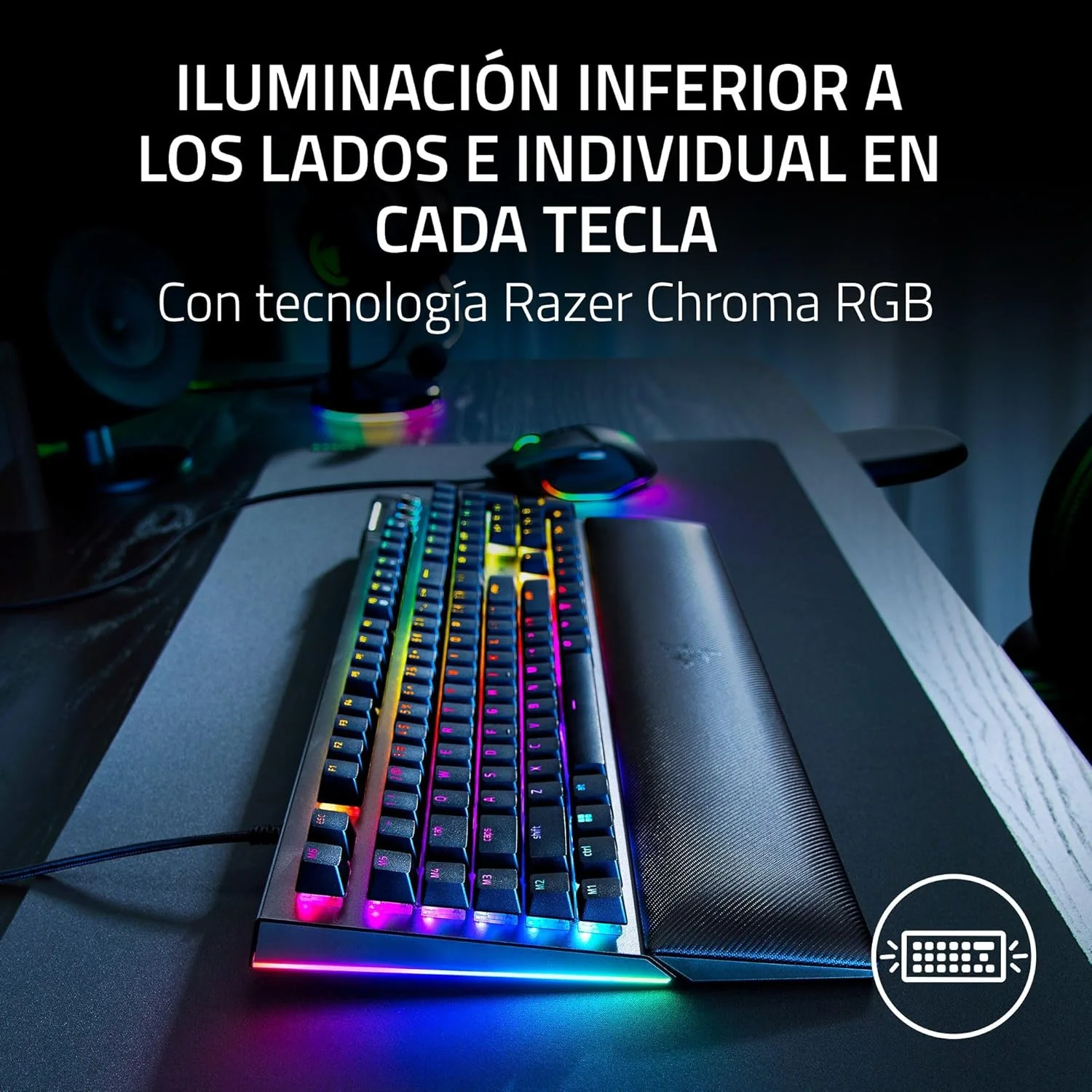 Teclado Razer BlackWidow V4 Mecânico Green Switch Tactile Clicky RGB Chroma Pro Gaming US Layout - Imagem 3