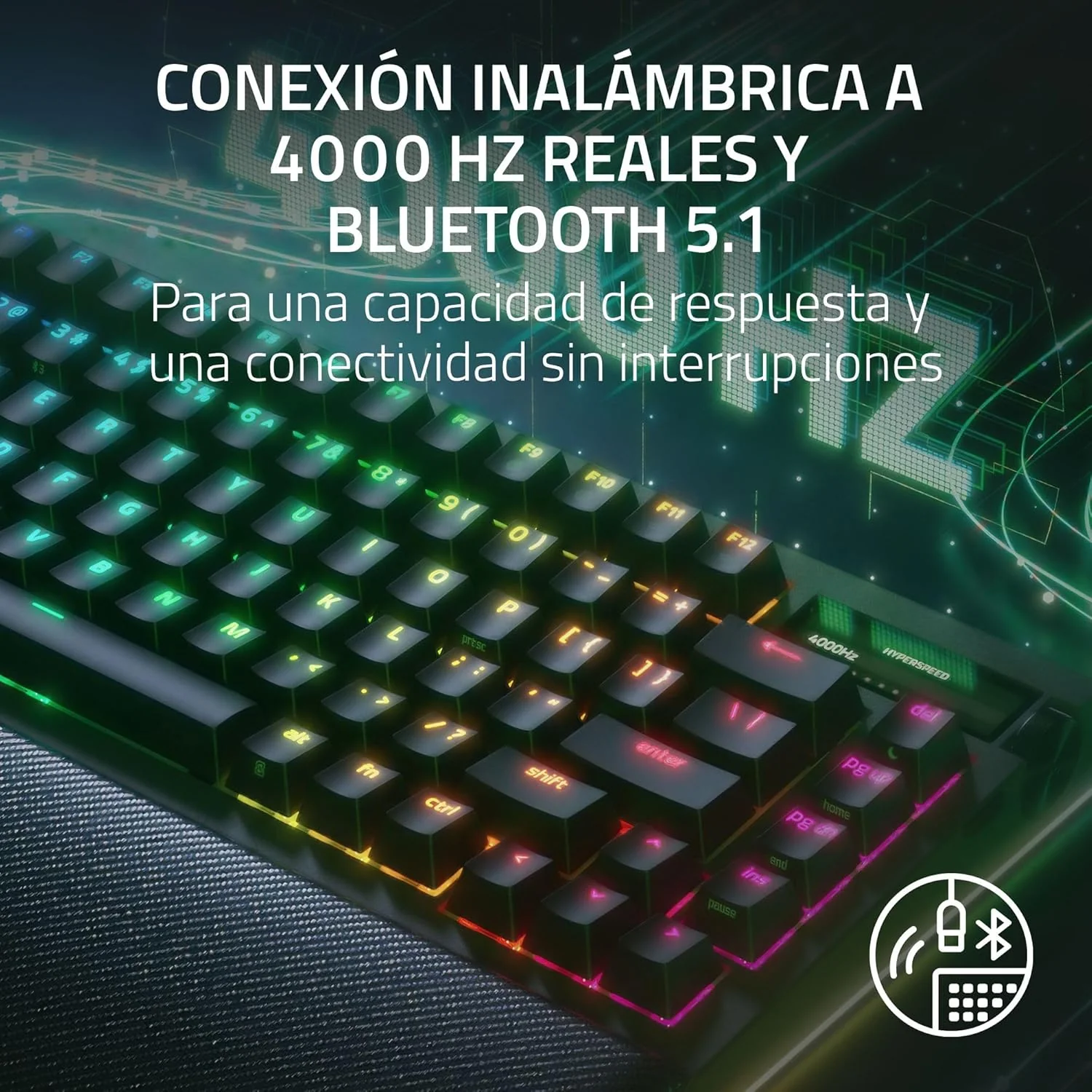 Teclado Mecânico Razer BlackWidow V4 Pro 75% Wireless Razer Green RGB ISO US - Imagem 4