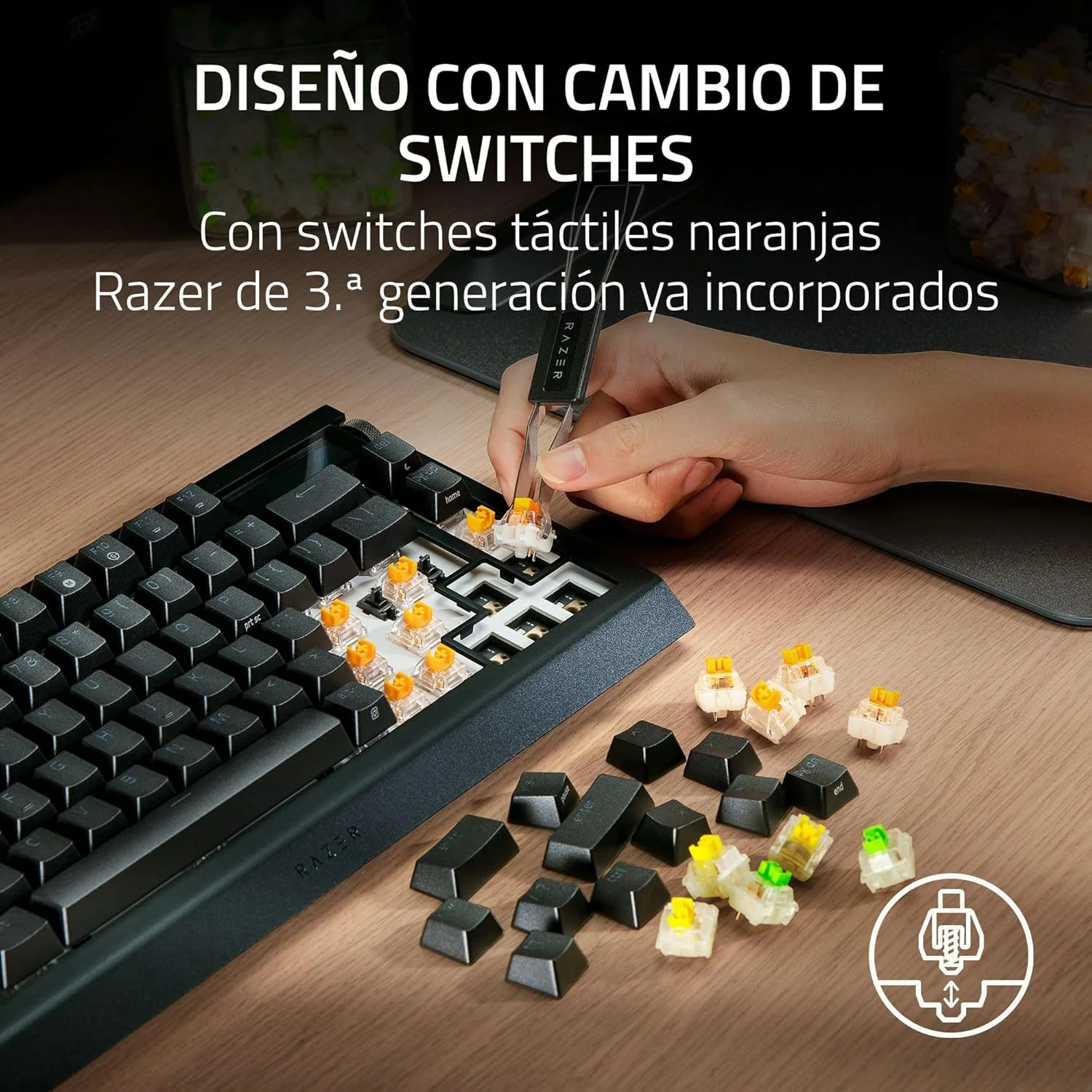 Teclado Mecânico Razer BlackWidow V4 Pro 75% Wireless Razer Green RGB ISO US - Imagem 5