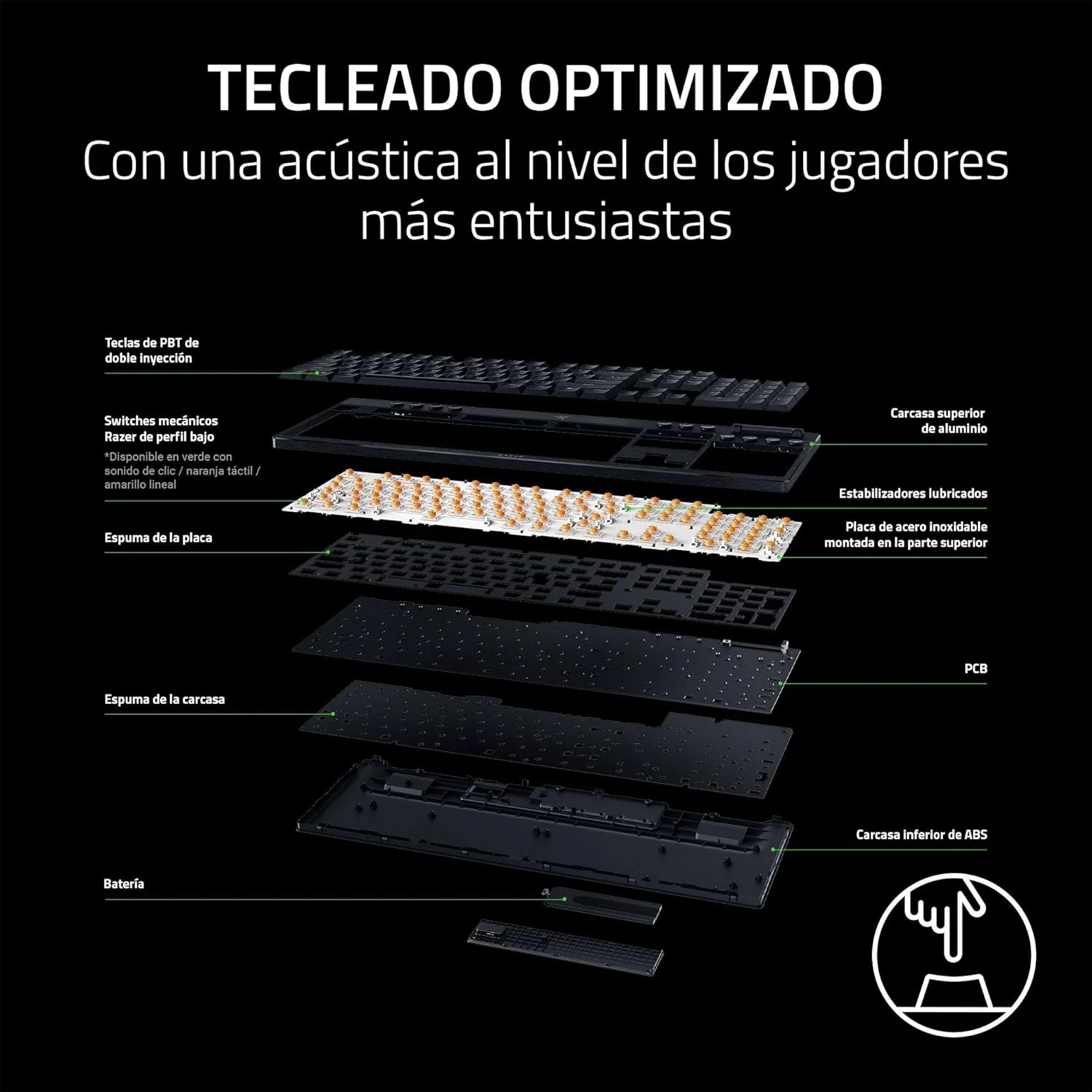 Teclado Mecânico Razer BlackWidow V4 Low Profile HyperSpeed Sem Fios Switch Orange Layout US - Imagem 6