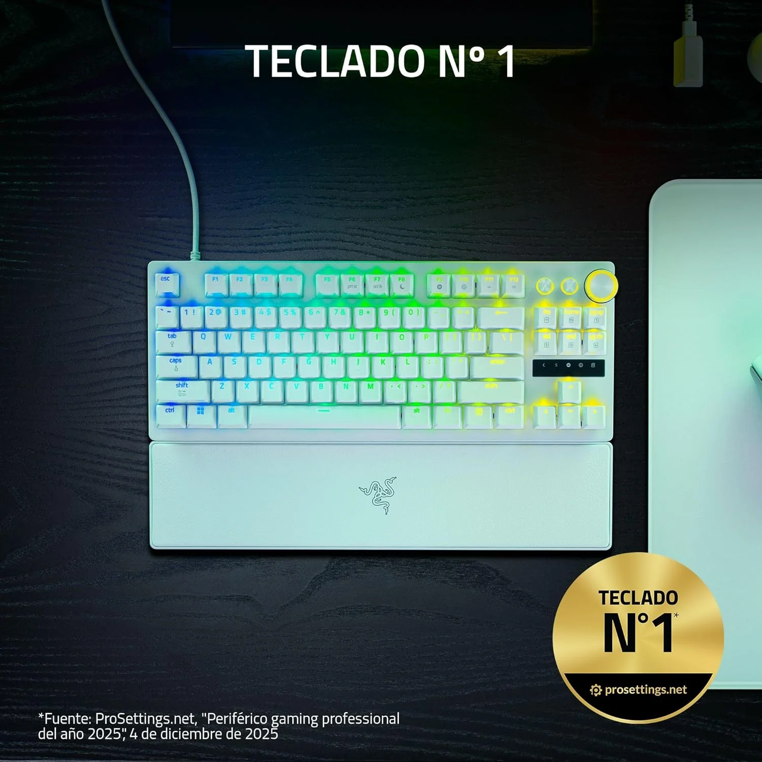 Teclado Gaming Razer Huntsman V3 Pro TKL 8KHz Ótico USB-C RGB Branco US - Imagem 2