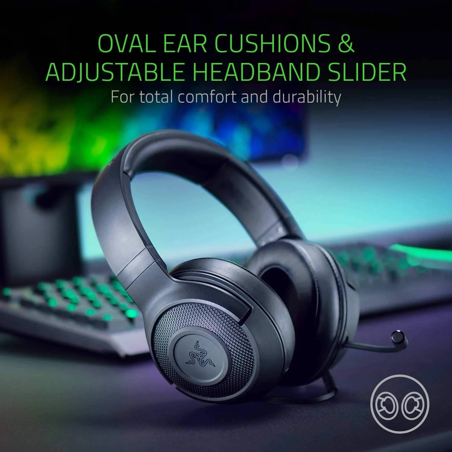 Auscultadores gaming Razer Kraken X Lite com fios 3.5mm microfone cardioide preto - Imagem 2