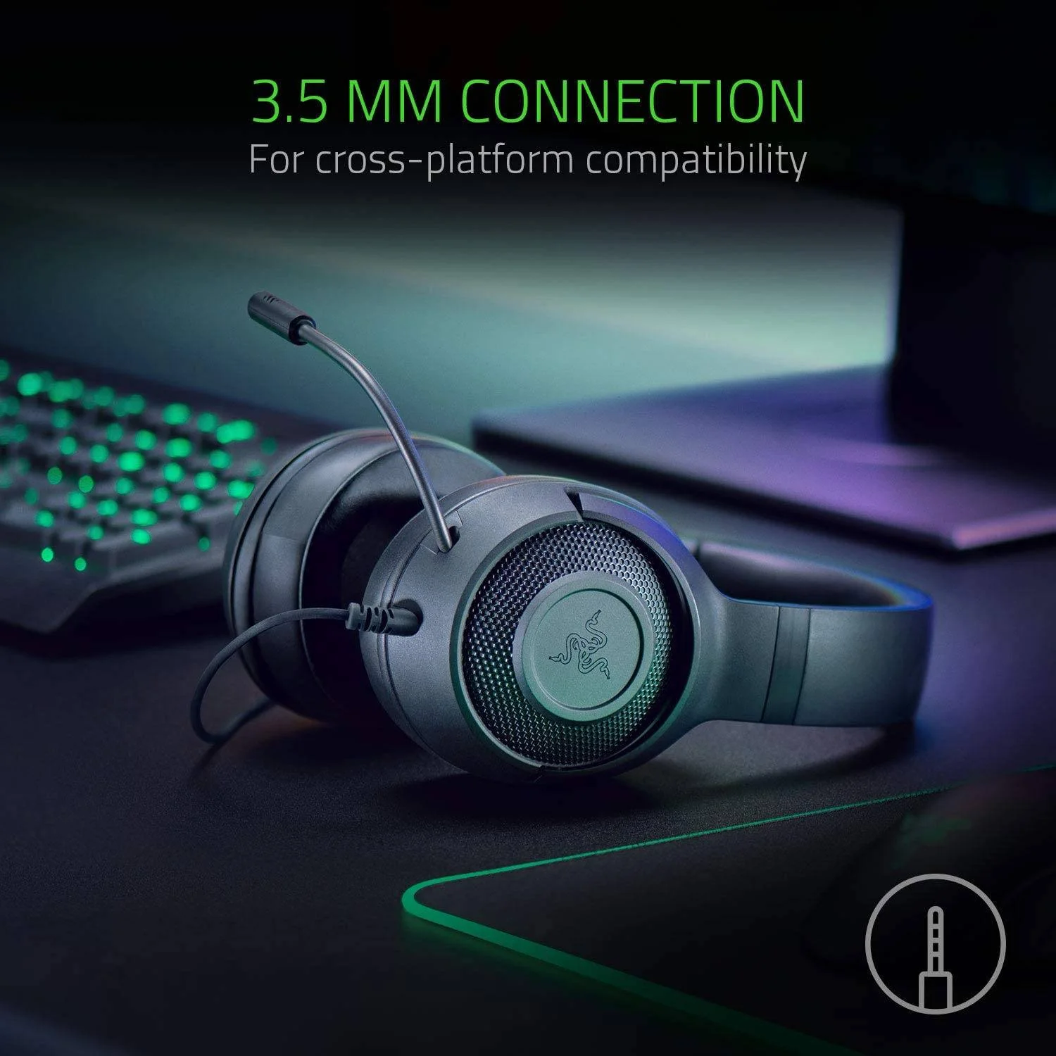 Auscultadores gaming Razer Kraken X Lite com fios 3.5mm microfone cardioide preto - Imagem 6