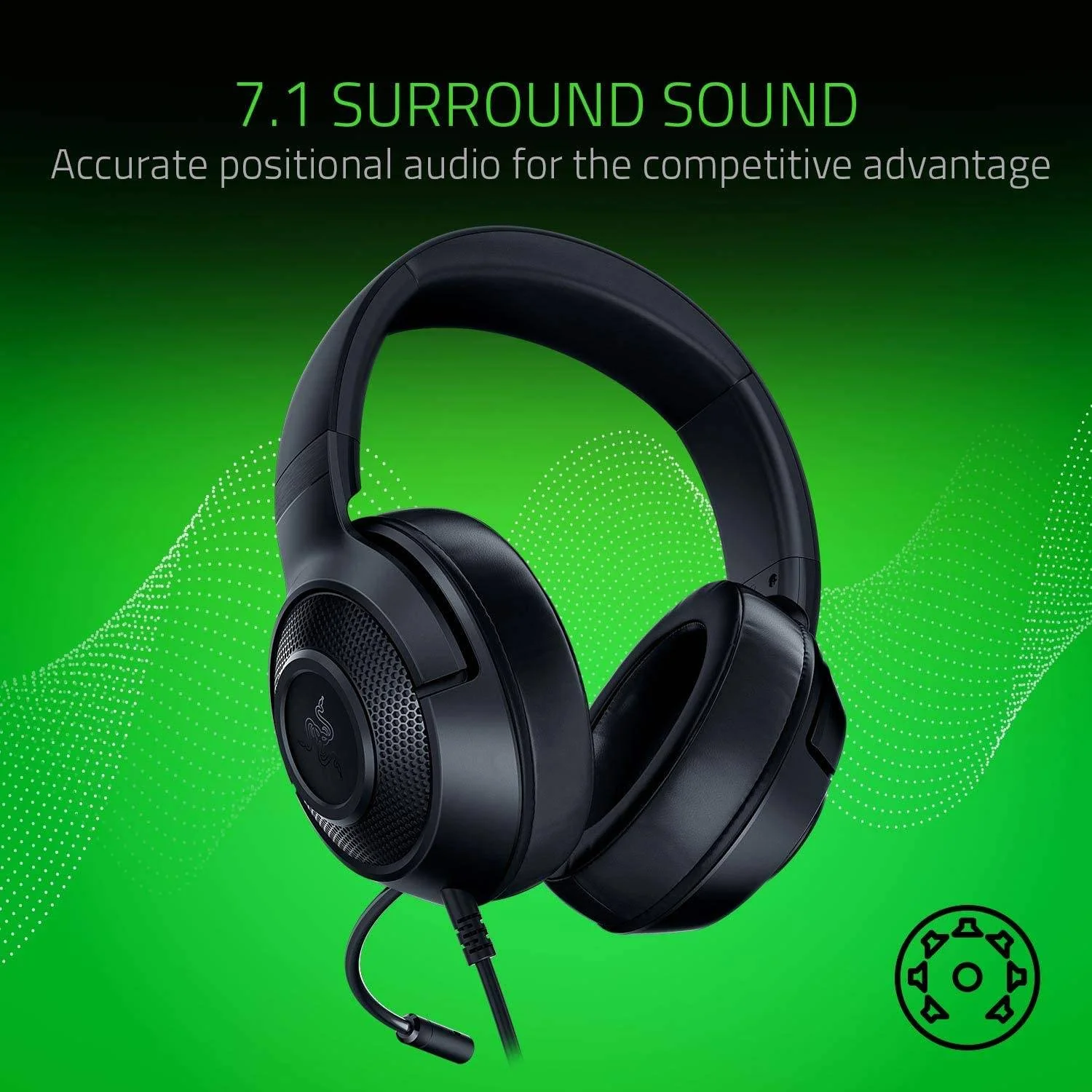 Auscultadores gaming Razer Kraken X Lite com fios 3.5mm microfone cardioide preto - Imagem 9