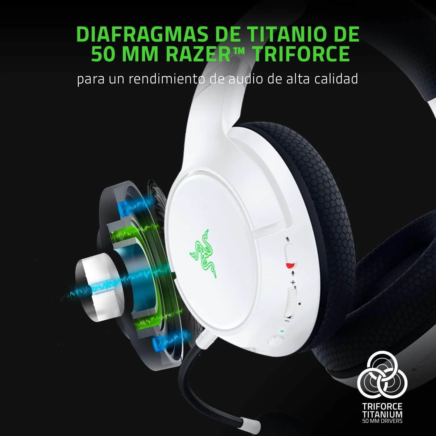 Auscultadores Razer Kaira Pro for Xbox Wireless Bluetooth Drivers TriForce 50mm Microfone HyperClear Branco - Imagem 2
