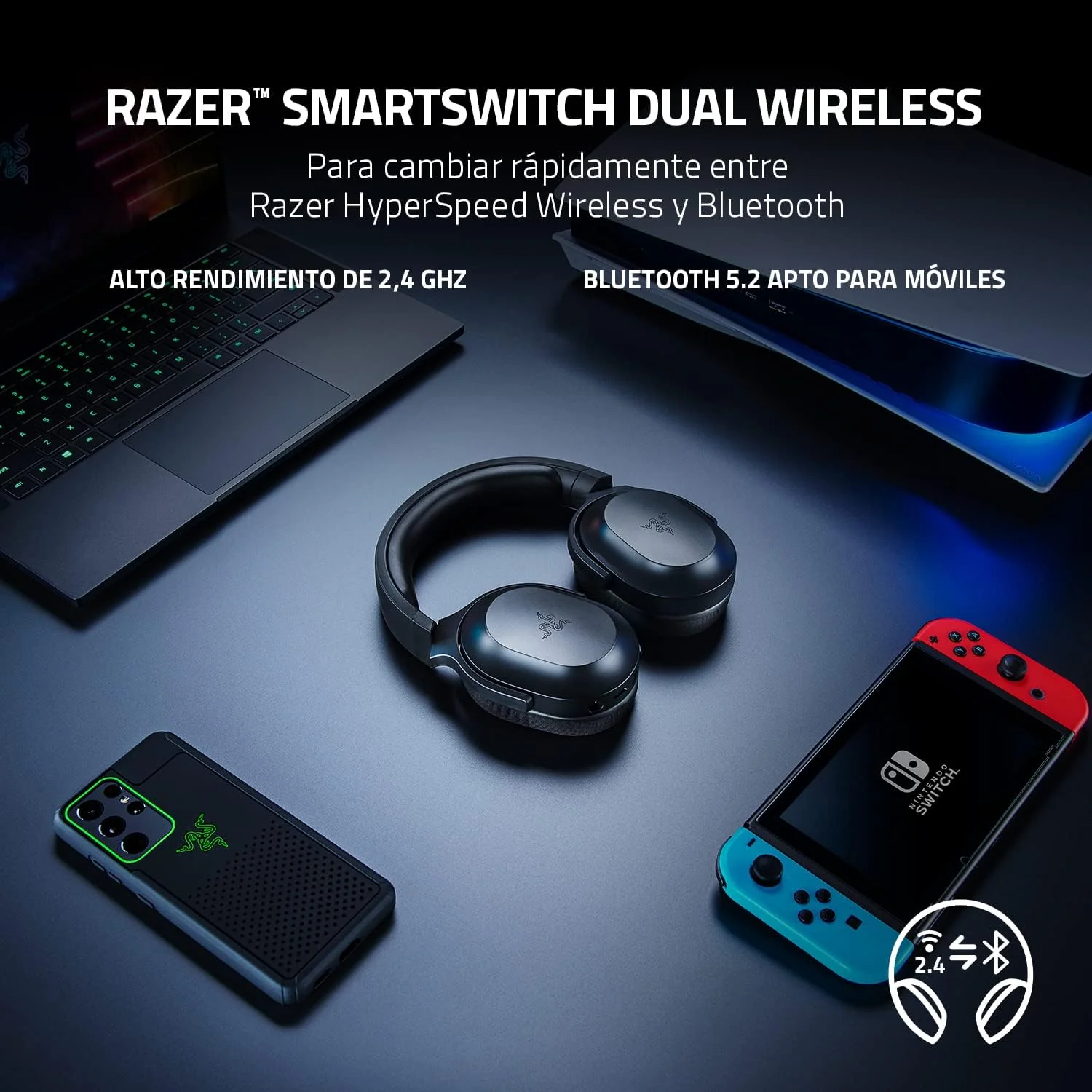Auscultadores Gaming Razer Barracuda X Preto Wireless 2.4GHz Bluetooth Multiplataforma - Imagem 2