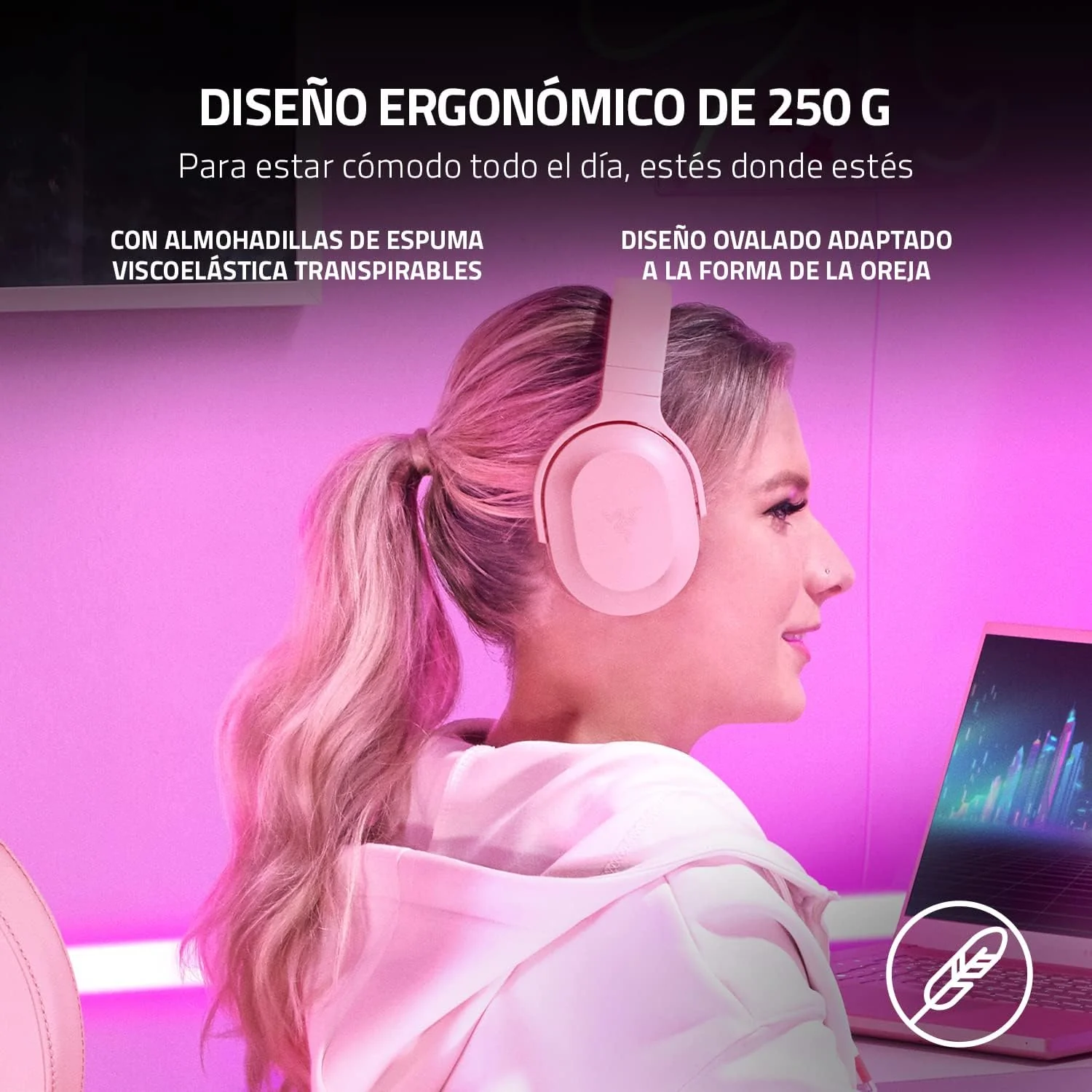 Auscultadores Razer Barracuda X Quartz Pink Wireless USB-C Multi-Plataforma Gaming PC PS Switch Mobile - Imagem 3