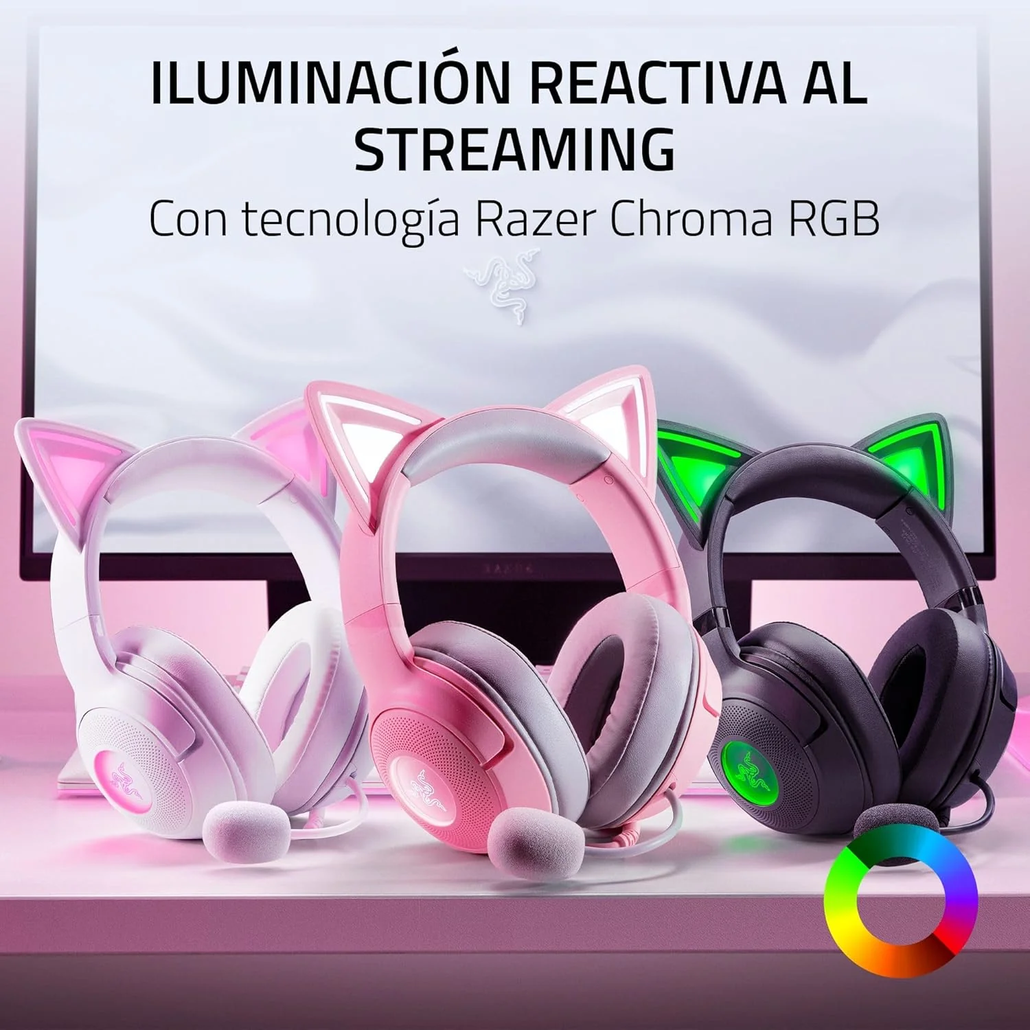 Auscultadores Gaming Razer Kraken Kitty V2 Quartz Edition Com Fios Rosa - Imagem 3