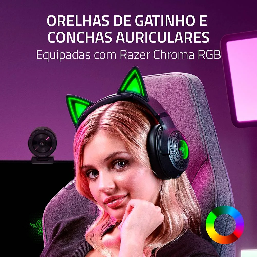 Auscultadores Bluetooth Razer Kraken Kitty V2 BT Preto com RGB e 60 Horas Bateria - Imagem 2