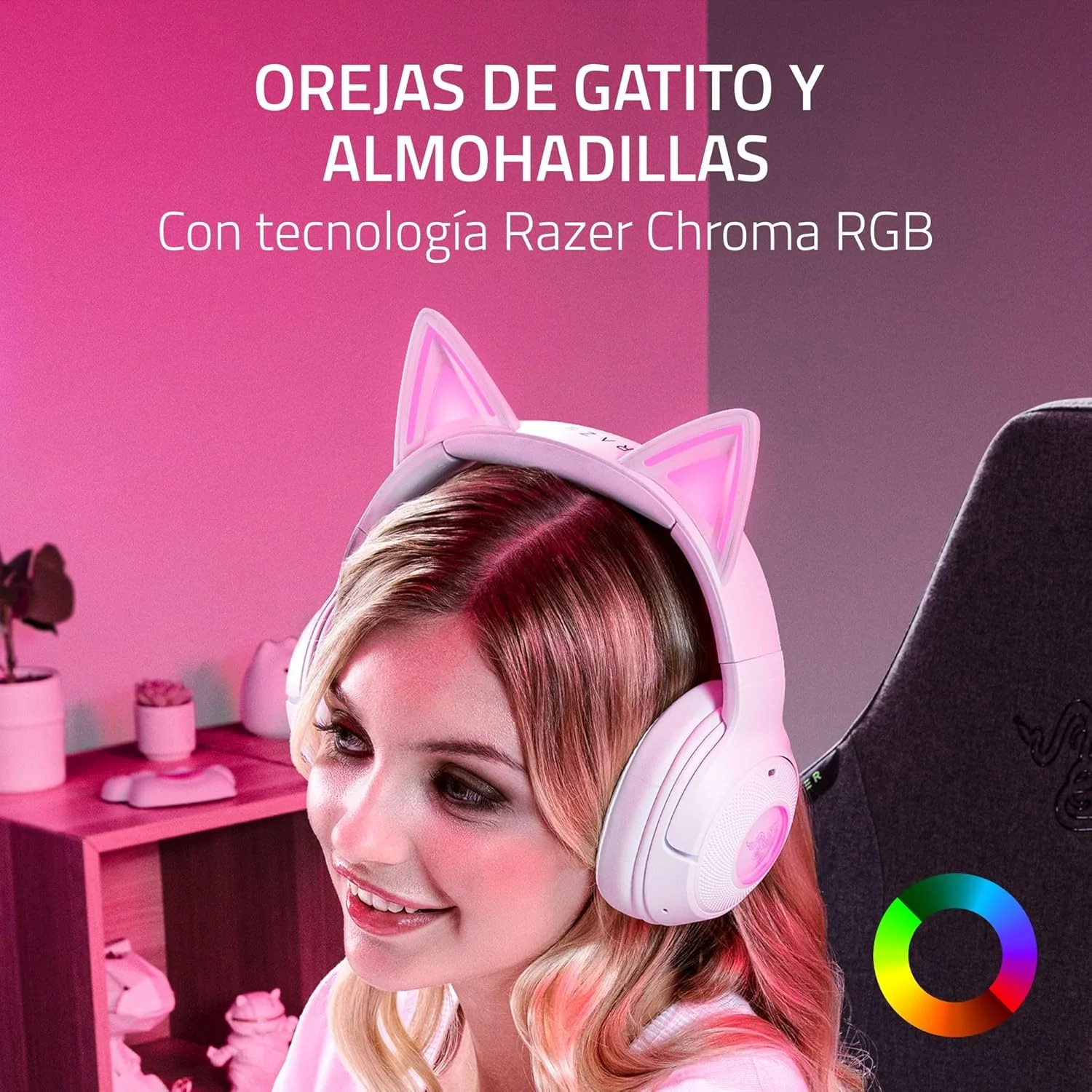 Auscultadores Gaming Razer Kraken Kitty V2 BT Bluetooth RGB Wireless Branco - Imagem 2